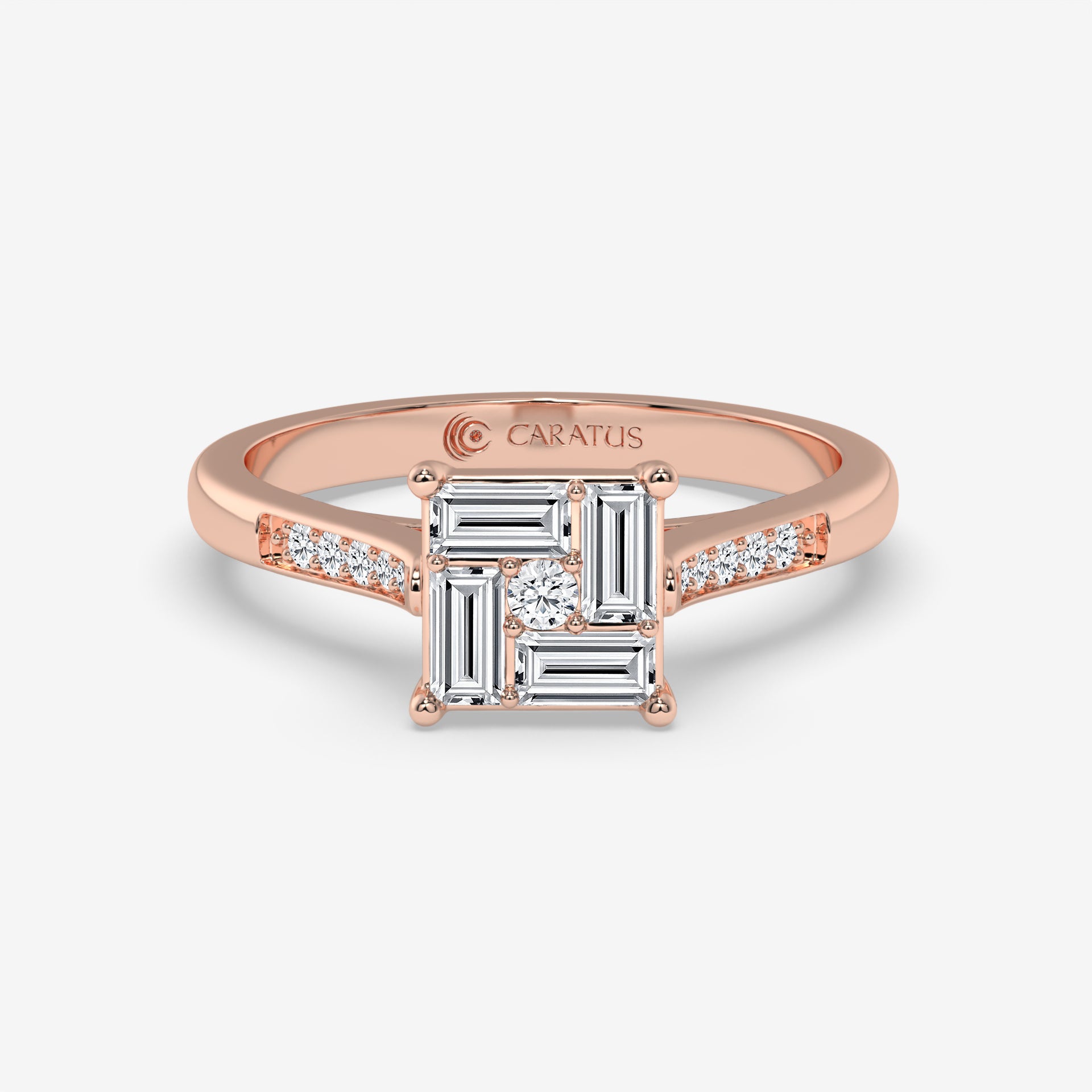 0.58 CT Baguette and Round Diamond Rose Gold Ring