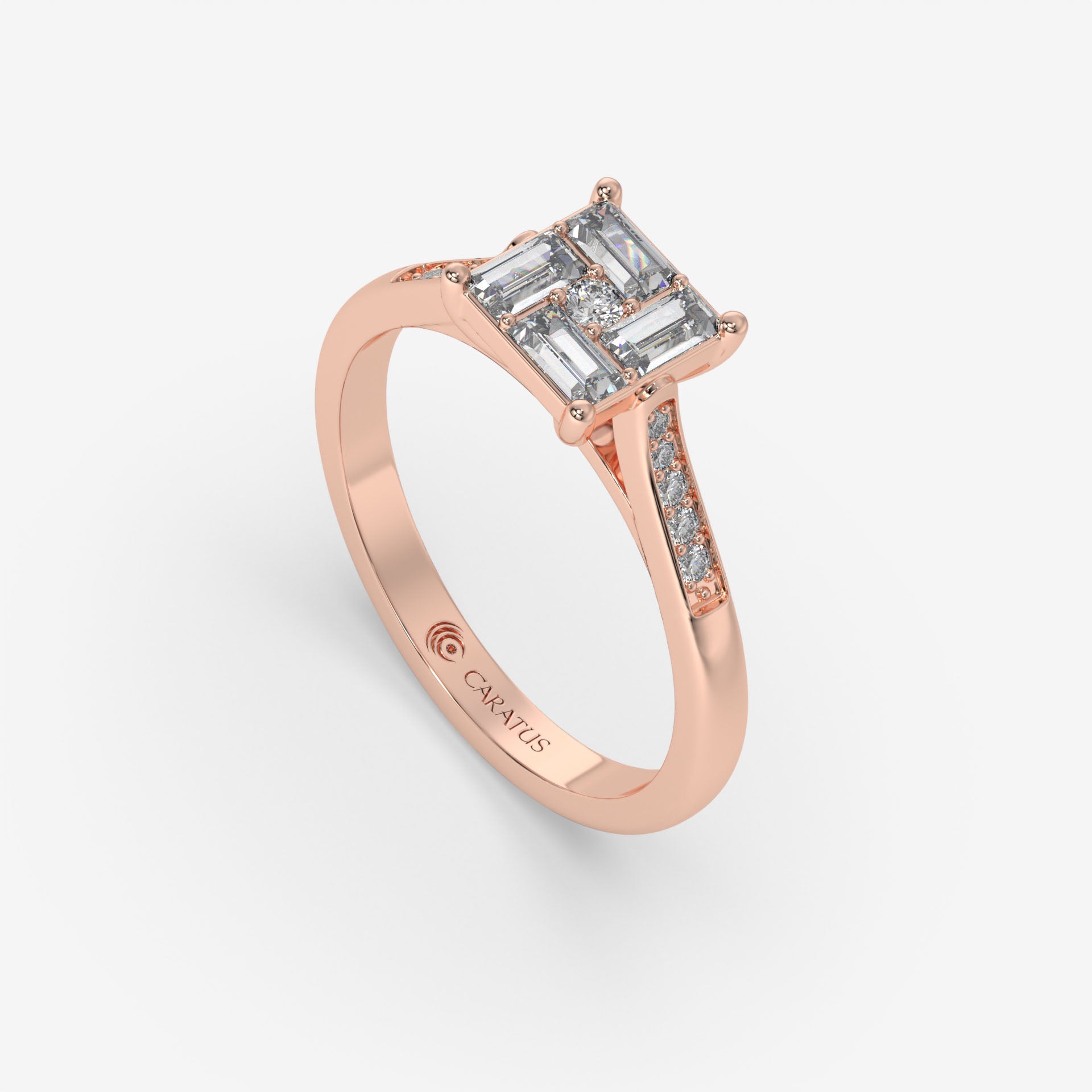 0.58 CT Baguette and Round Diamond Rose Gold Ring