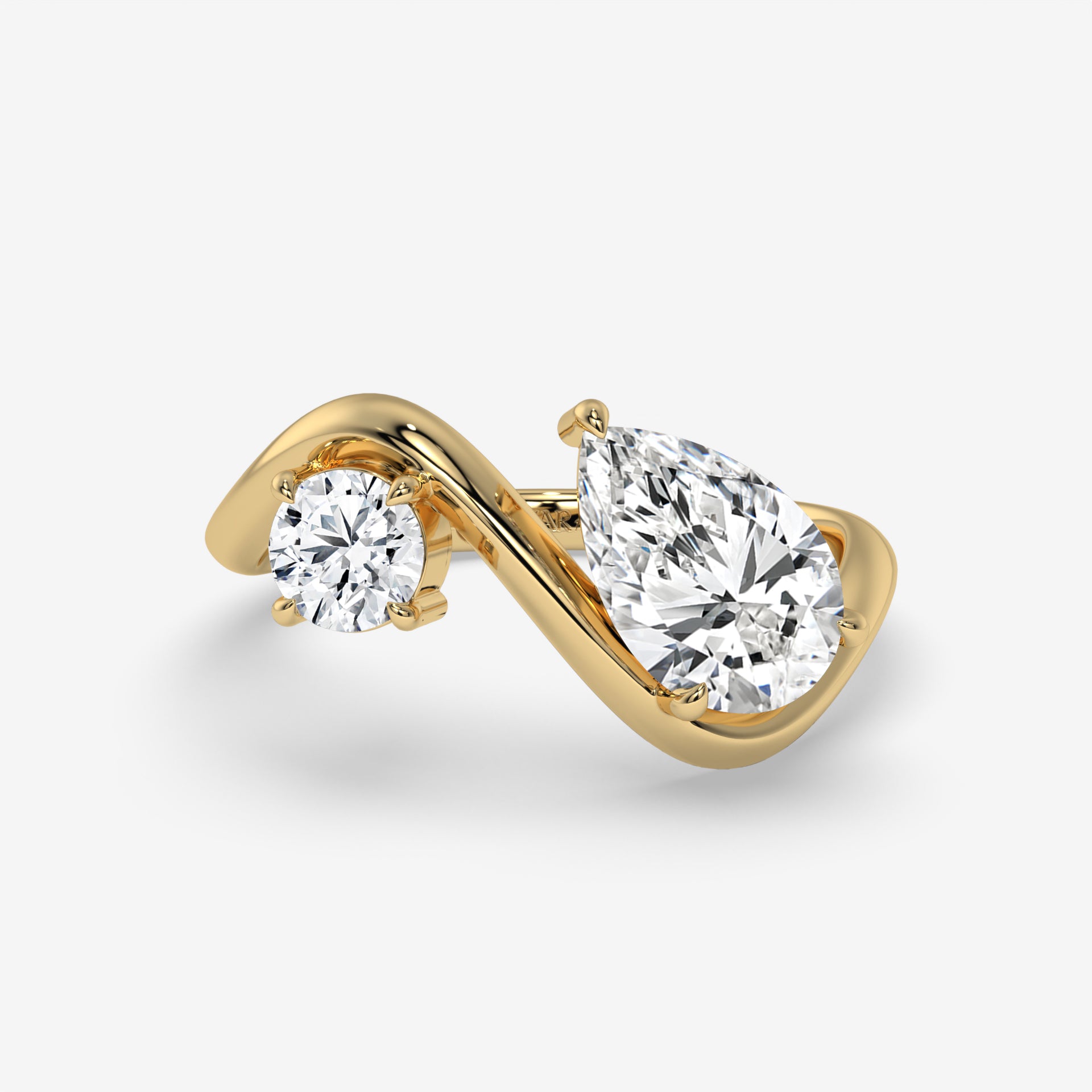 Intertwined Pear-Shaped Diamond Yellow Gold Ring with Round Diamond