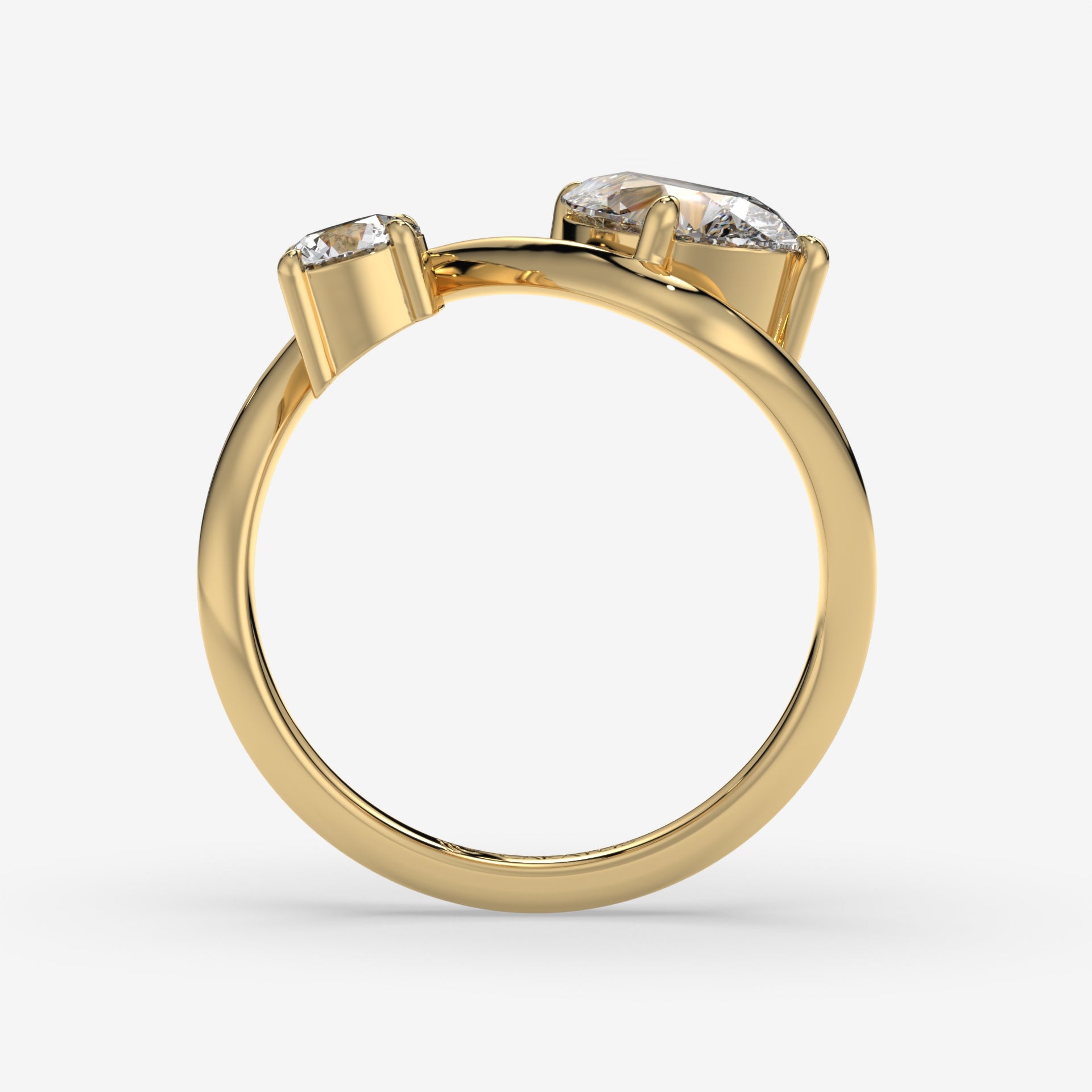 Intertwined Pear-Shaped Diamond Yellow Gold Ring with Round Diamond