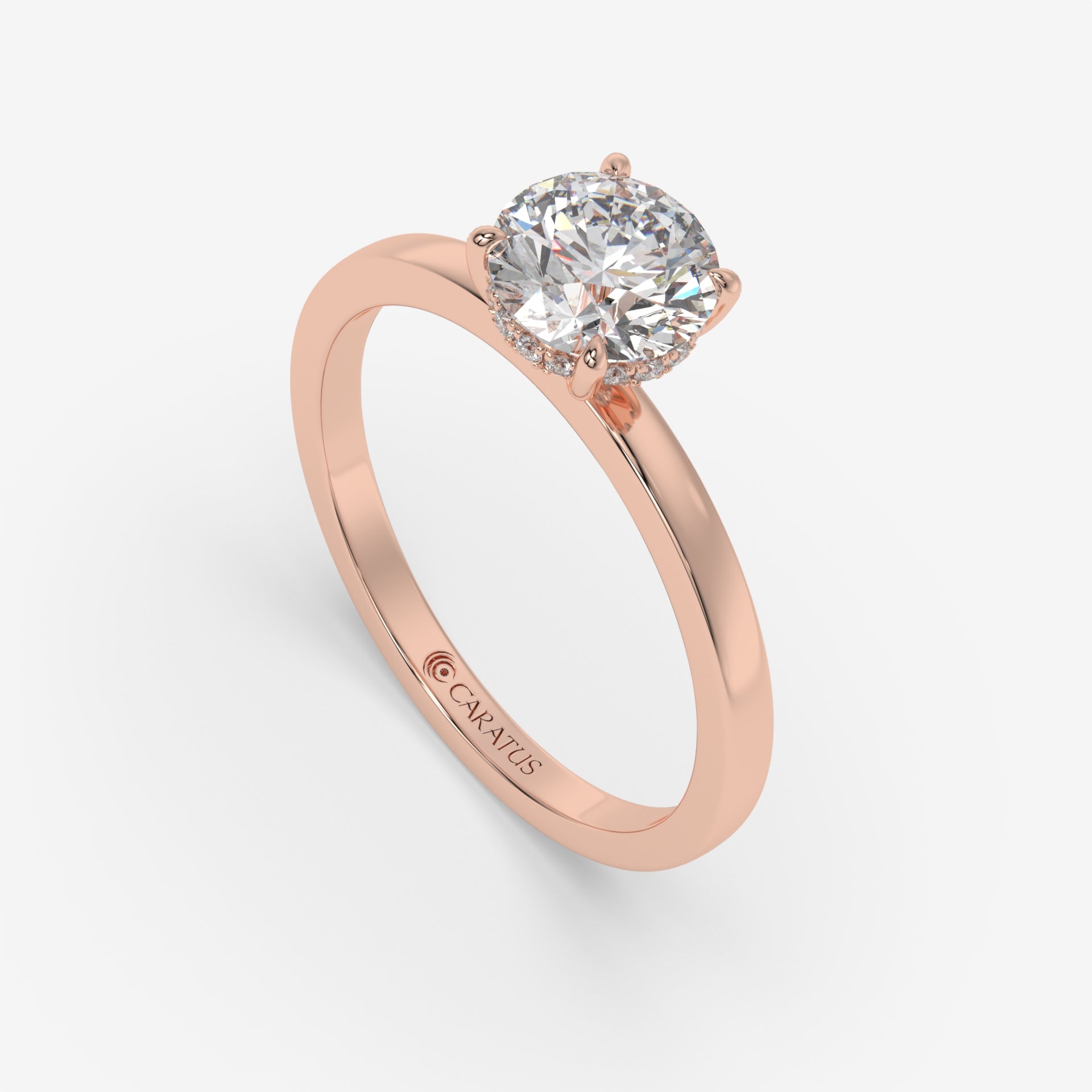 Round Diamond Ring with Accent Diamonds in Rose Gold