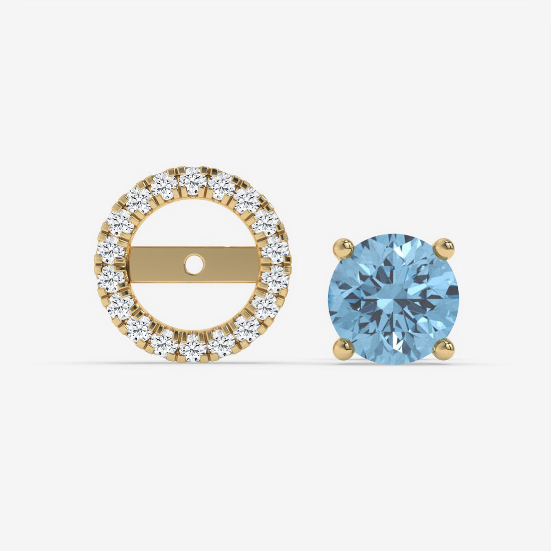 Light Blue Aquamarine & Diamond Halo Yellow Gold Earrings