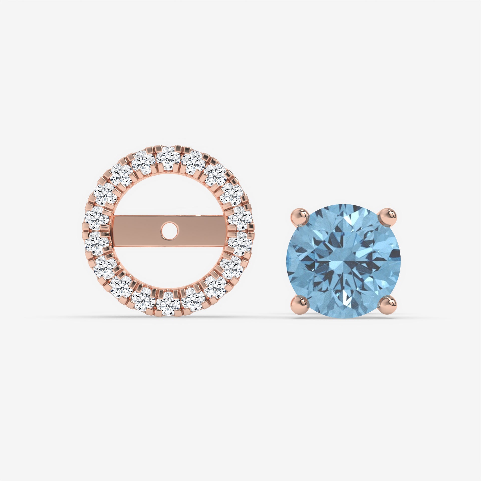 Light Blue Aquamarine & Diamond Halo Rose Gold Earrings