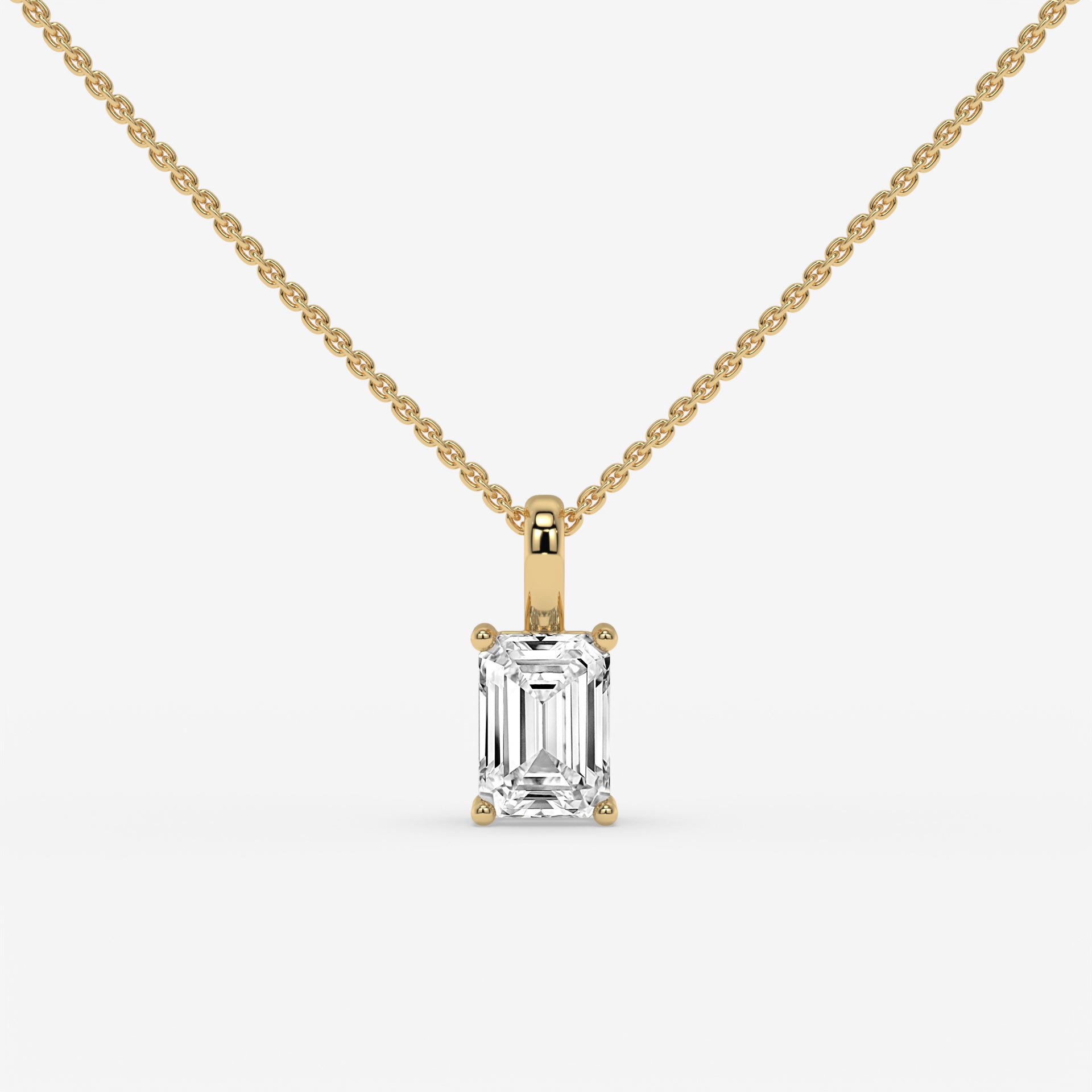 “I”-Shaped Yellow Gold Diamond Pendant with Emerald-Cut Center Diamond