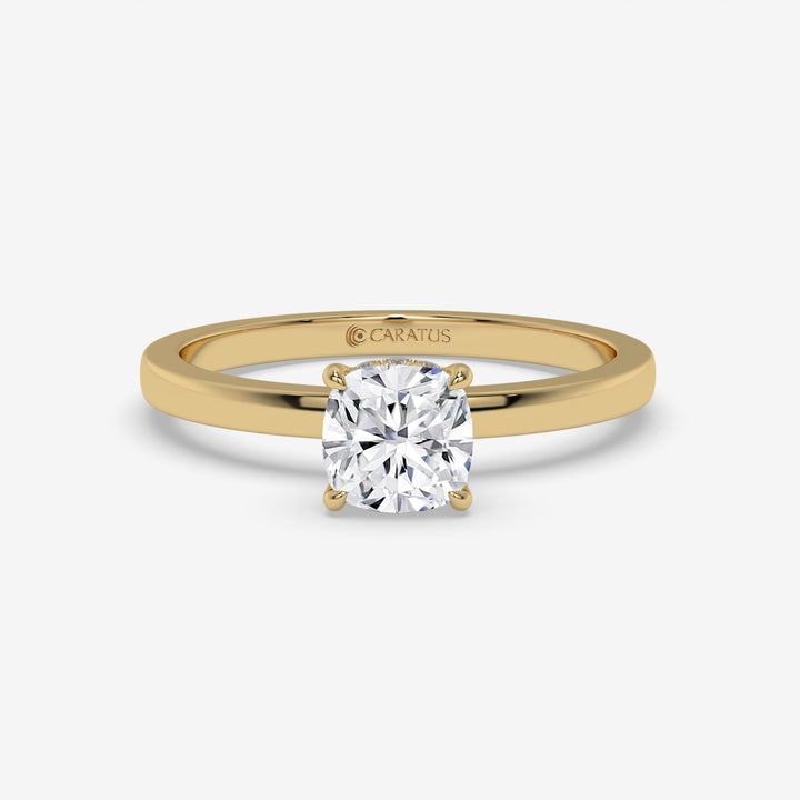 Cushion-Cut Diamond Engagement Ring with Hidden Halo in Yellow Gold