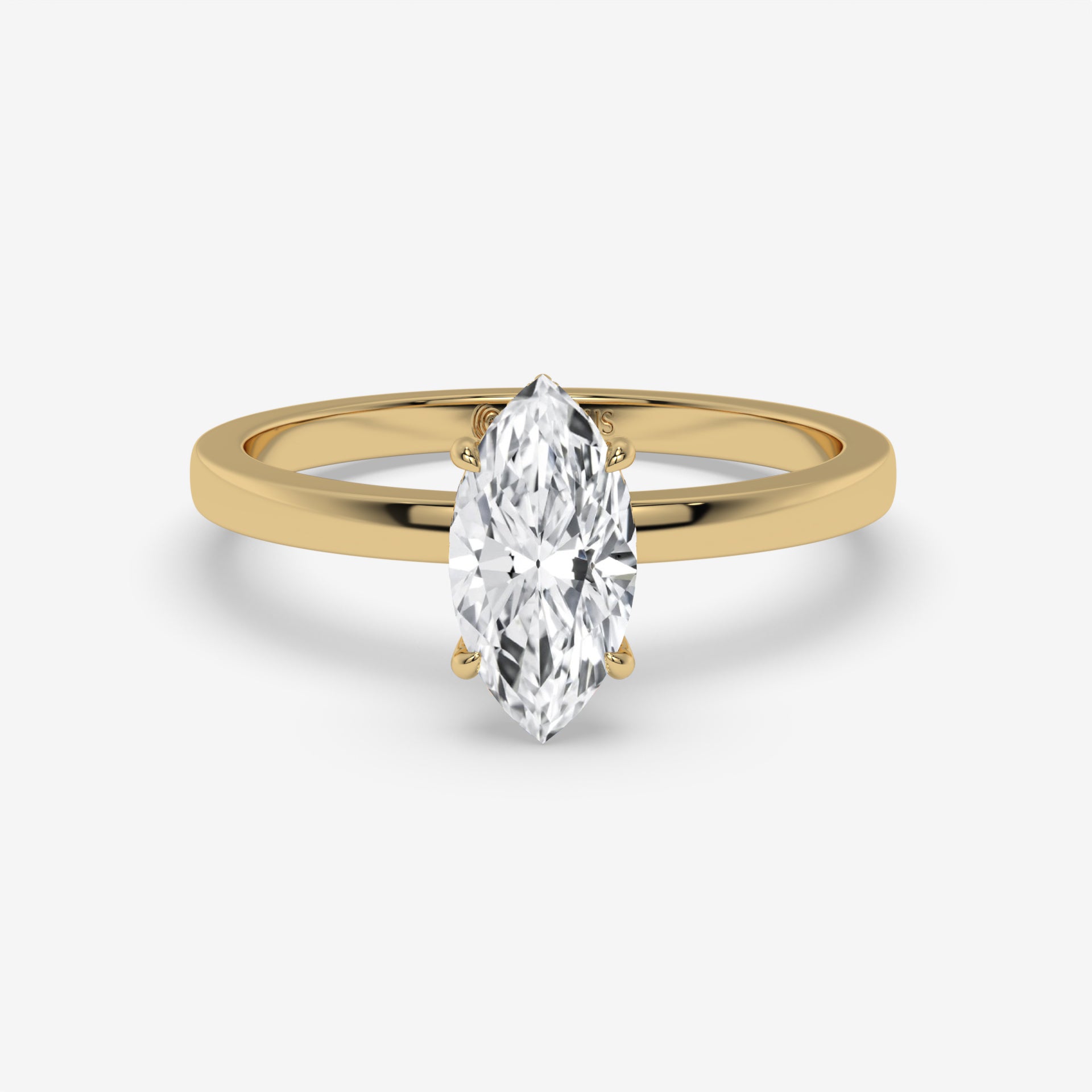 Marquise Diamond Ring with Round Side Diamonds in Yellow Gold