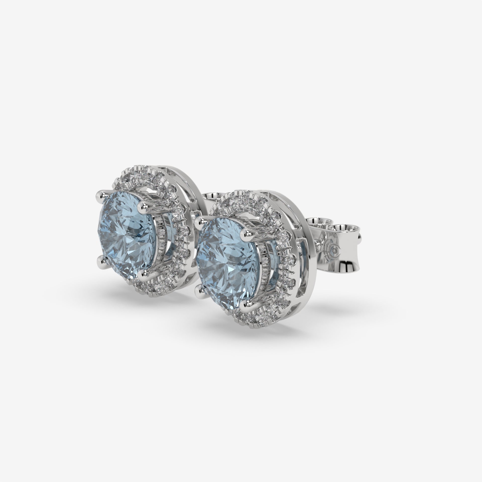 Light Blue Aquamarine & Diamond Halo White Gold Earrings