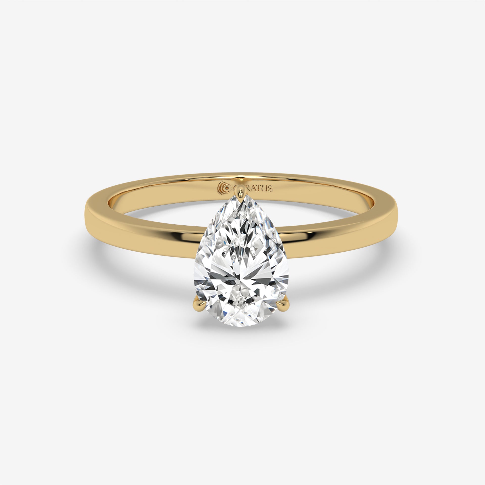 Pear-Shaped Diamond Yellow Gold Ring with Round Diamond Halo