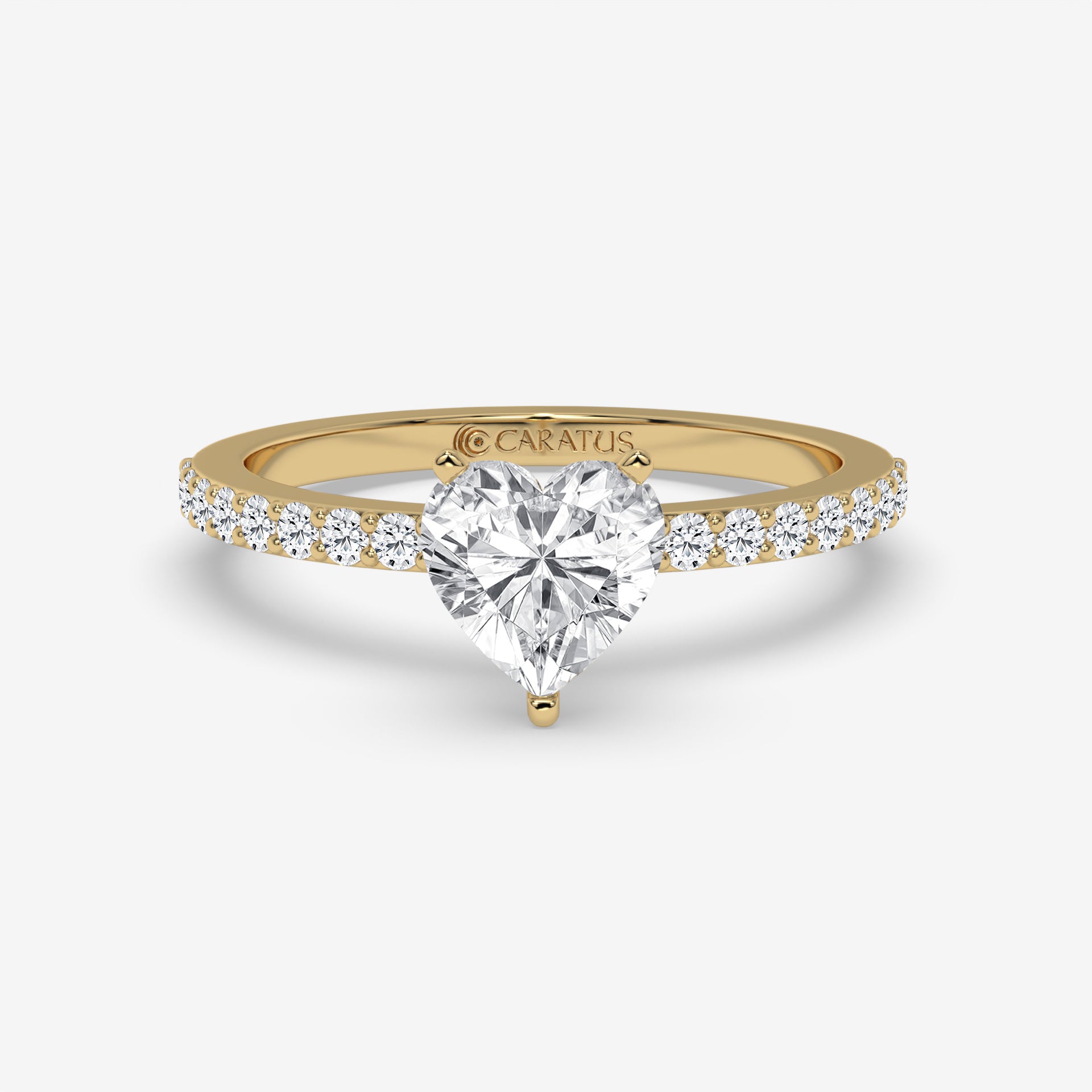 Yellow Gold Heart-cut diamond Solitaire Ring with Channel-Set Diamonds
