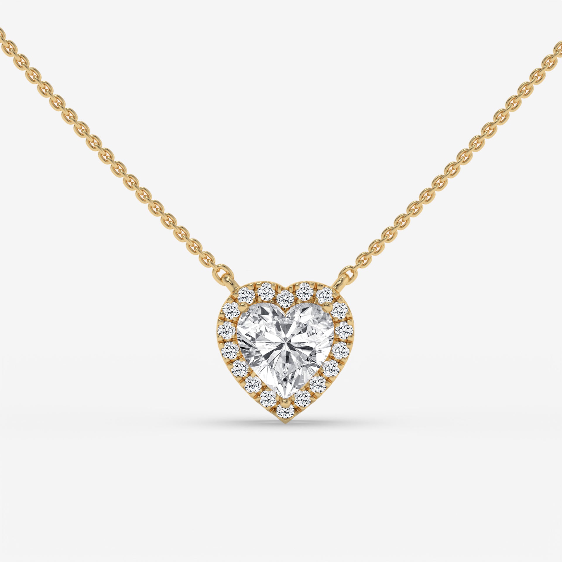 Heart-Shaped Diamond Yellow Gold Necklace with Halo Setting