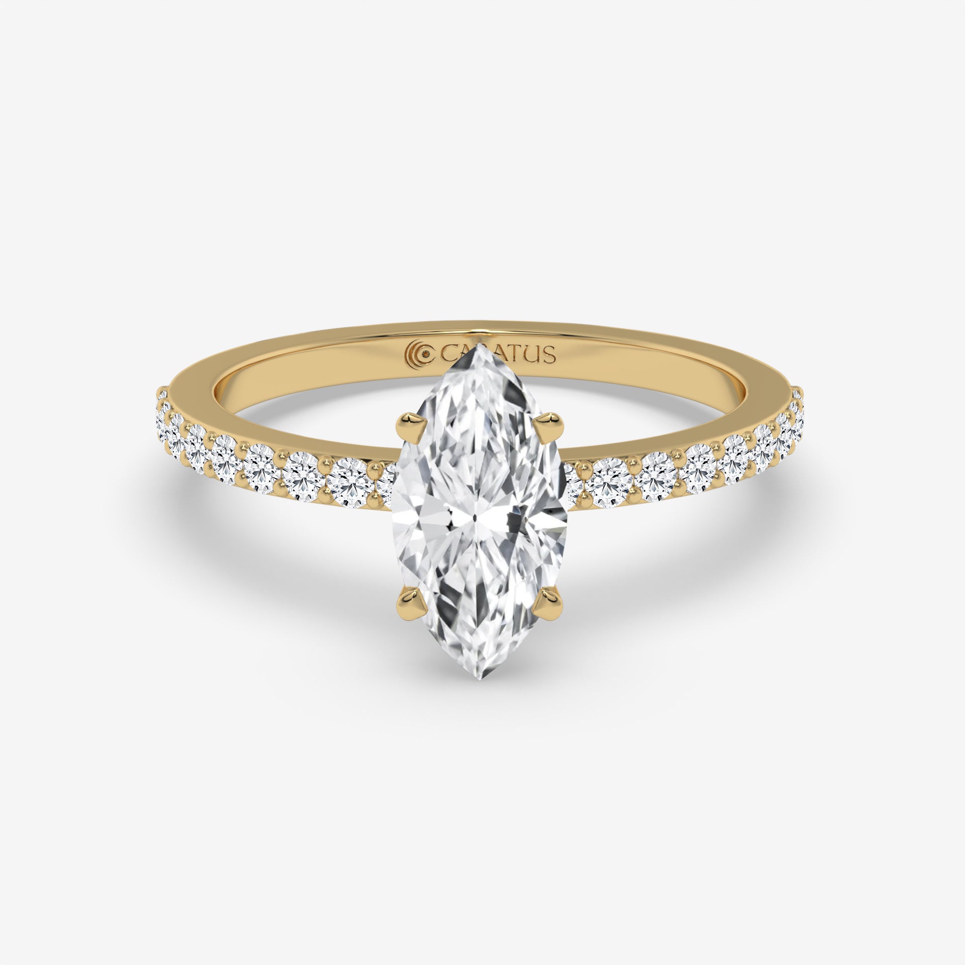 Marquise Diamond & Round Accent Halo White Gold Ring