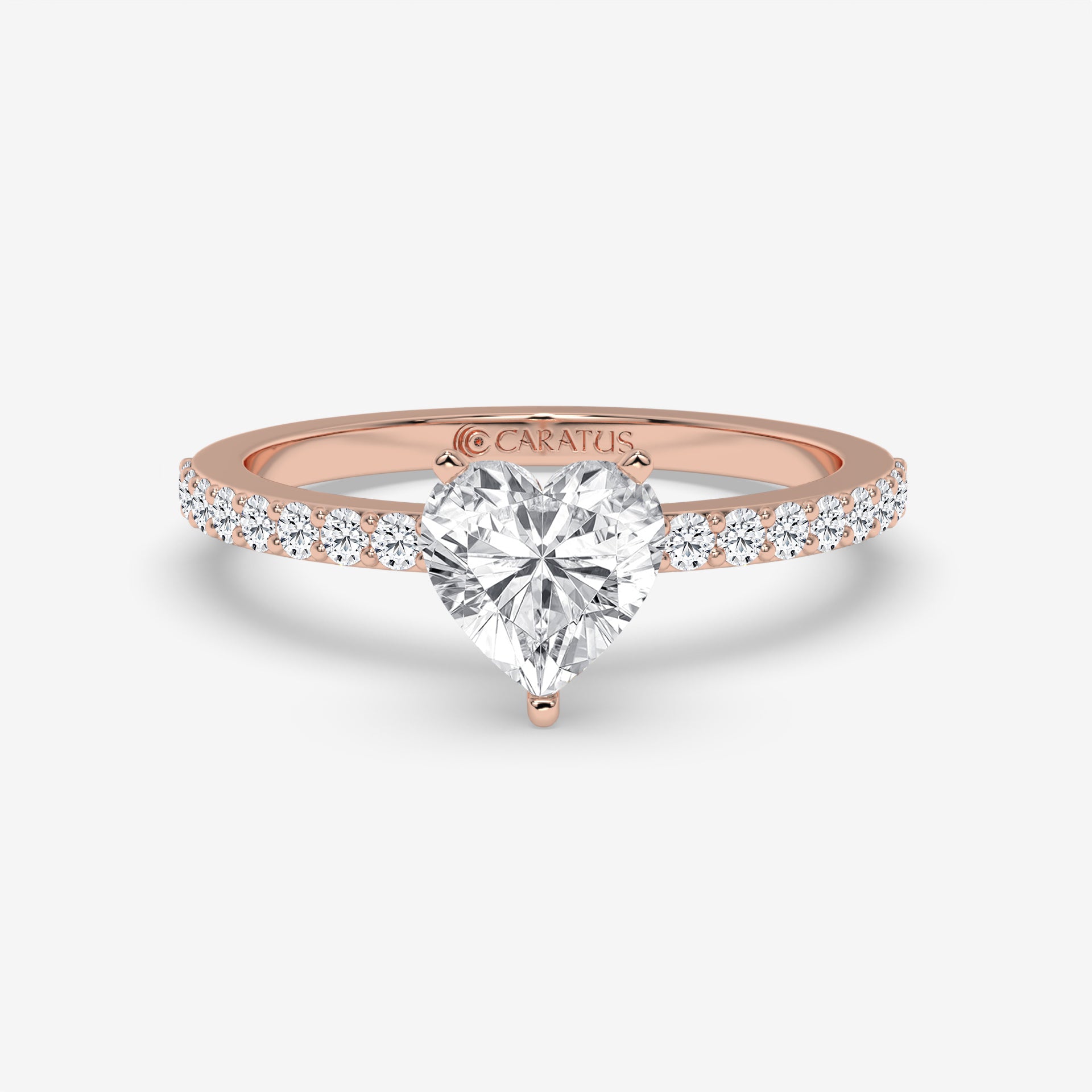 Yellow Gold Heart-cut diamond Solitaire Ring with Channel-Set Diamonds