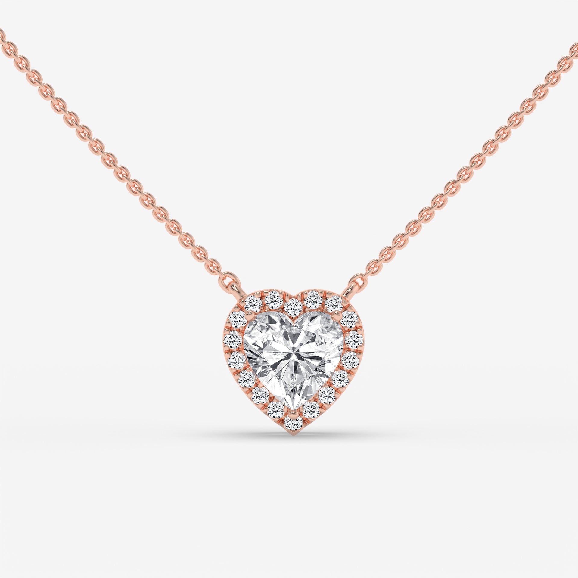 Heart-Shaped Diamond Yellow Gold Necklace with Halo Setting
