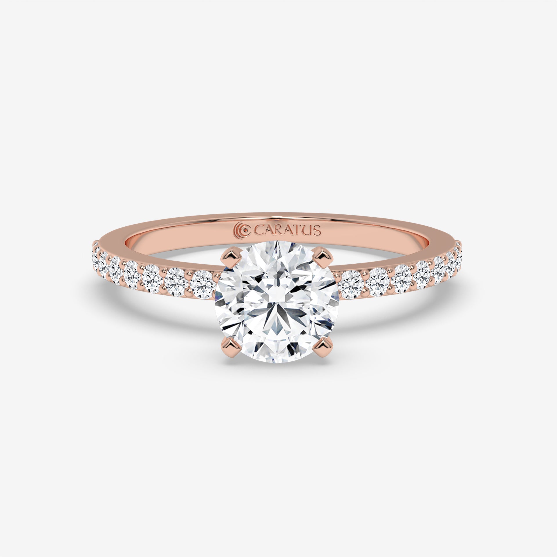 Cushion-cut diamond Ring with Channel-Side Diamonds in Rose Gold