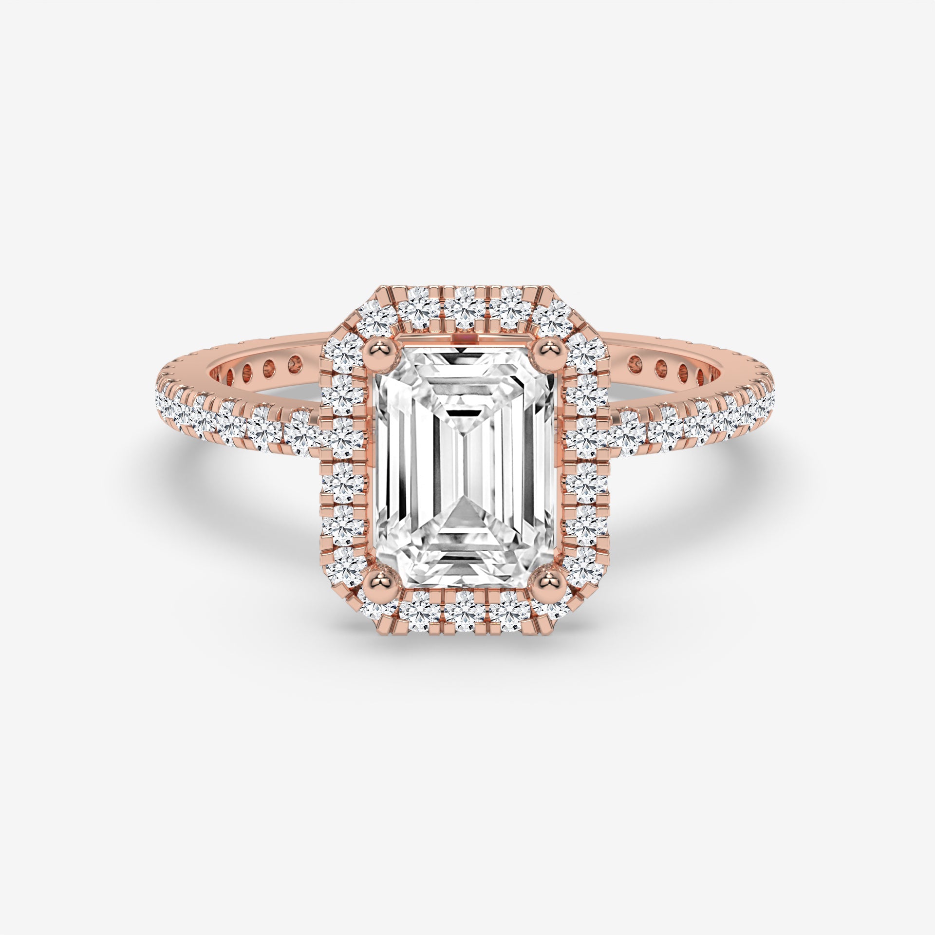 Yellow Gold Emerald-Cut Halo Ring with Round Accent Diamonds