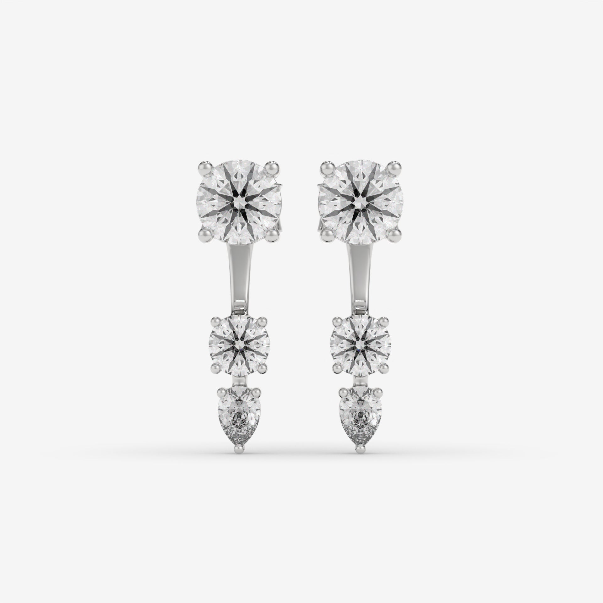 14K White Gold Round & Pear-Cut Dangling Diamond Earrings