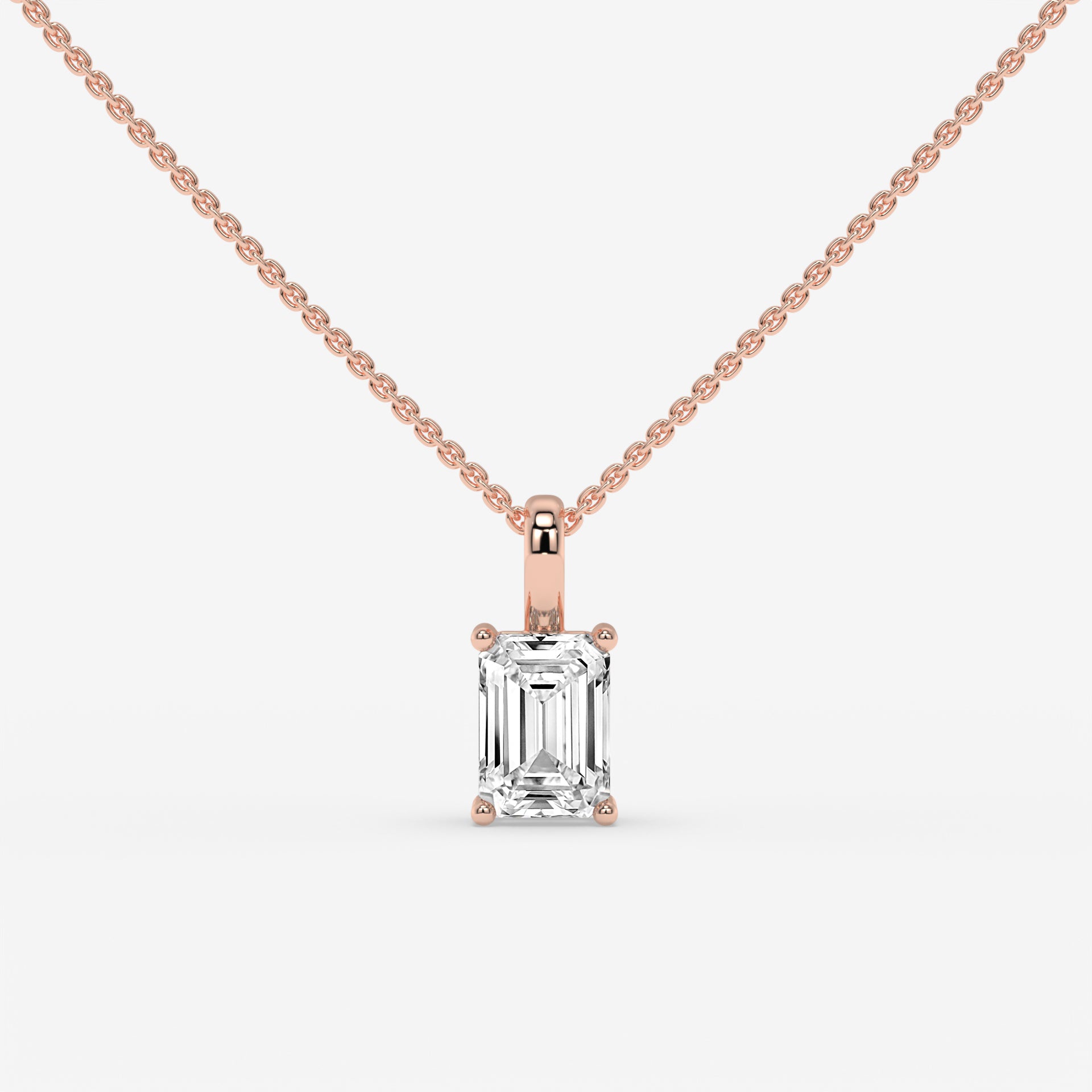“I”-Shaped Rose Gold Diamond Pendant with Emerald-Cut Center Diamond