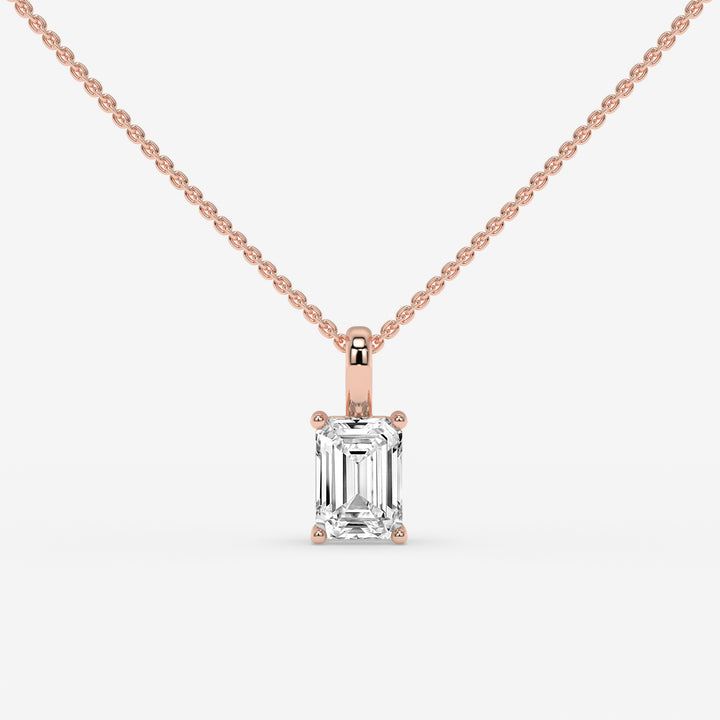“I”-Shaped Rose Gold Diamond Pendant with Emerald-Cut Center Diamond