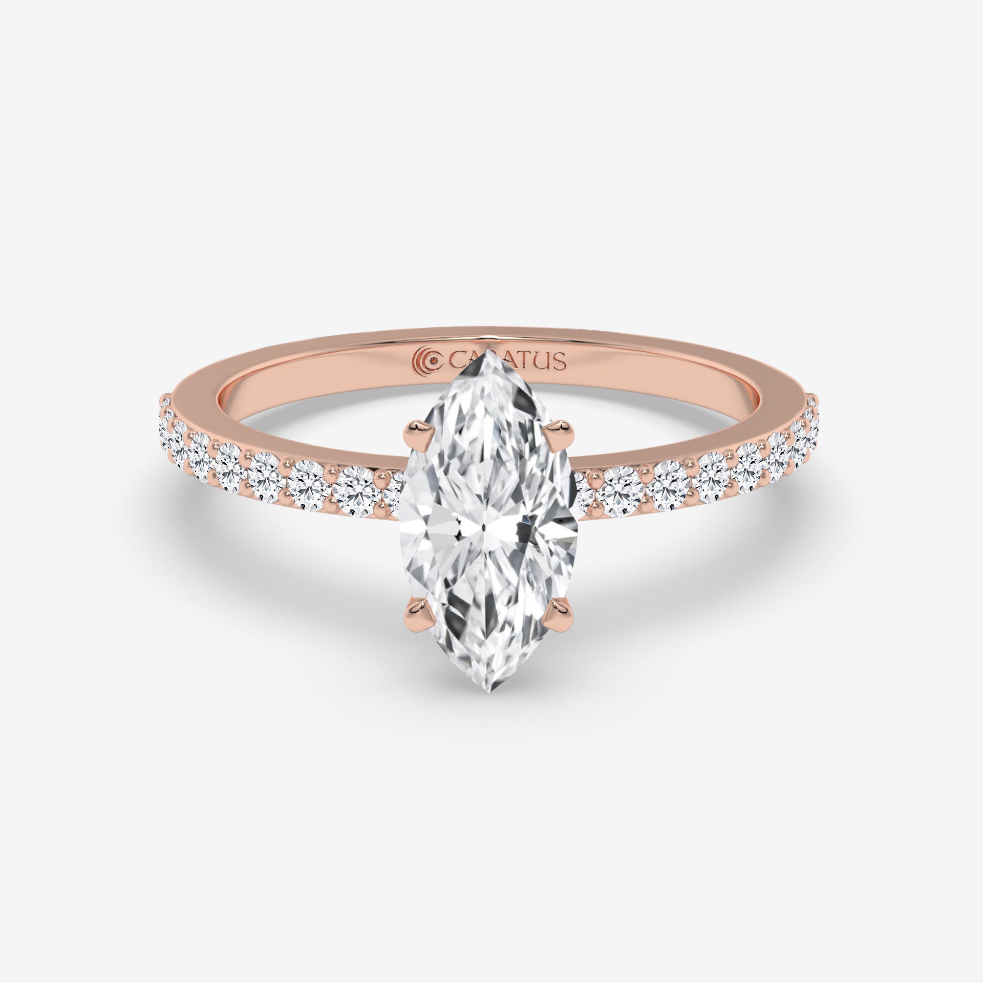 Marquise Diamond & Round Accent Halo White Gold Ring