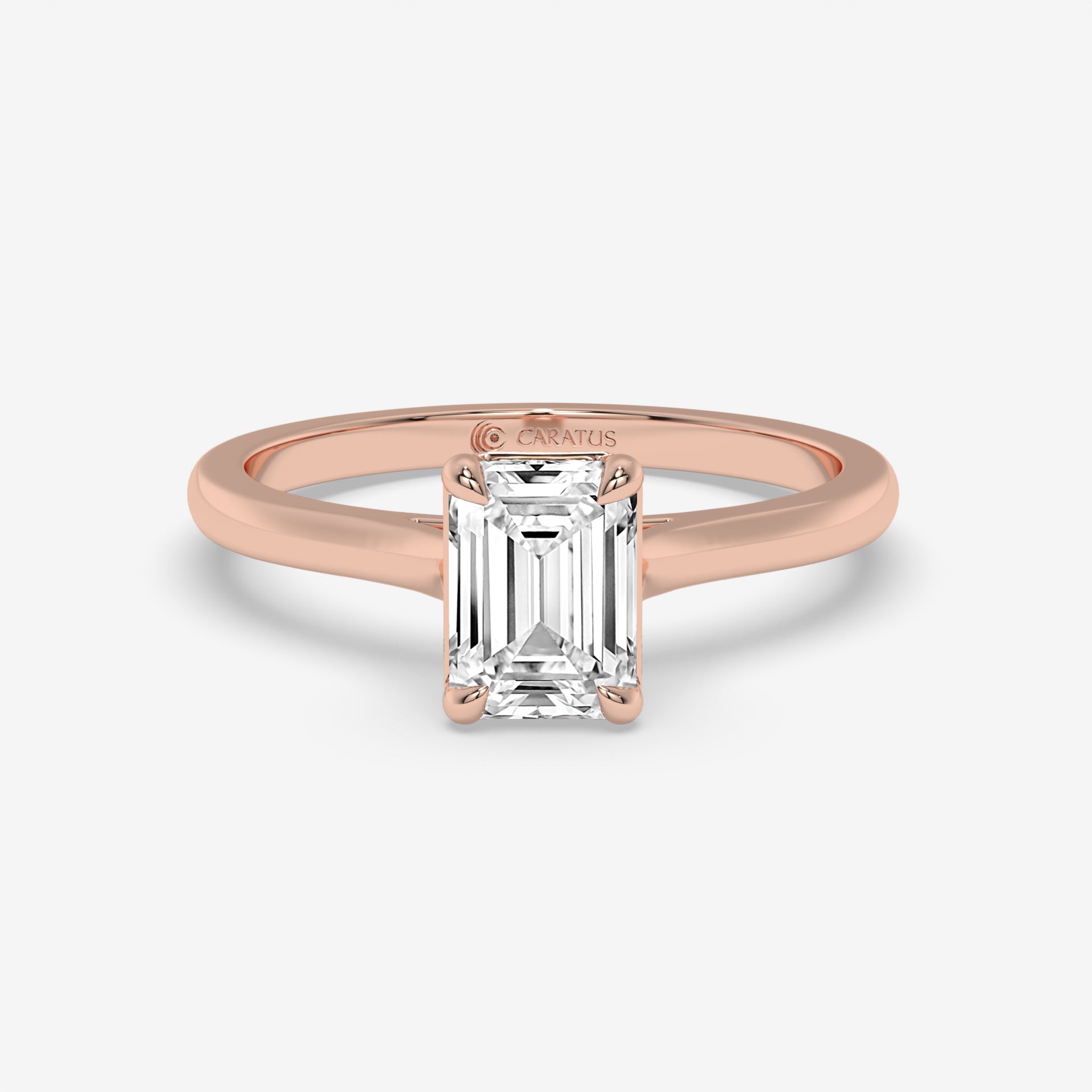 Rose Gold Cathedral Emerald-Cut Diamond Ring with Round Accents
