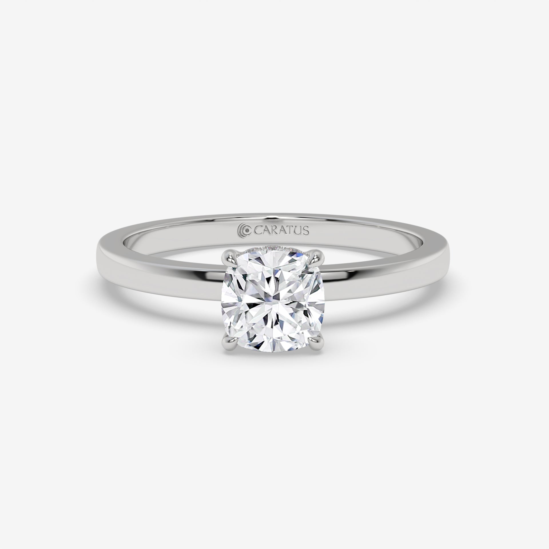 Cushion-Cut Diamond Engagement Ring with Hidden Halo in White Gold