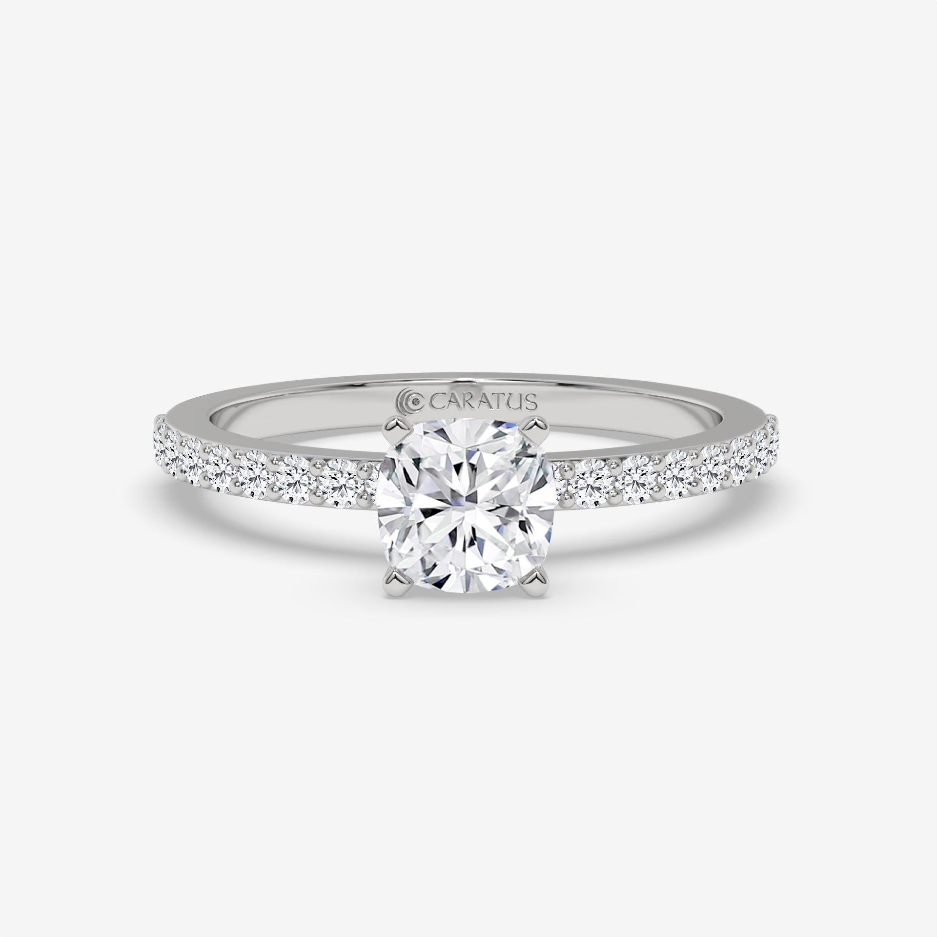 1.00 CT Cushion Diamond Ring with Side Stones in White Gold
