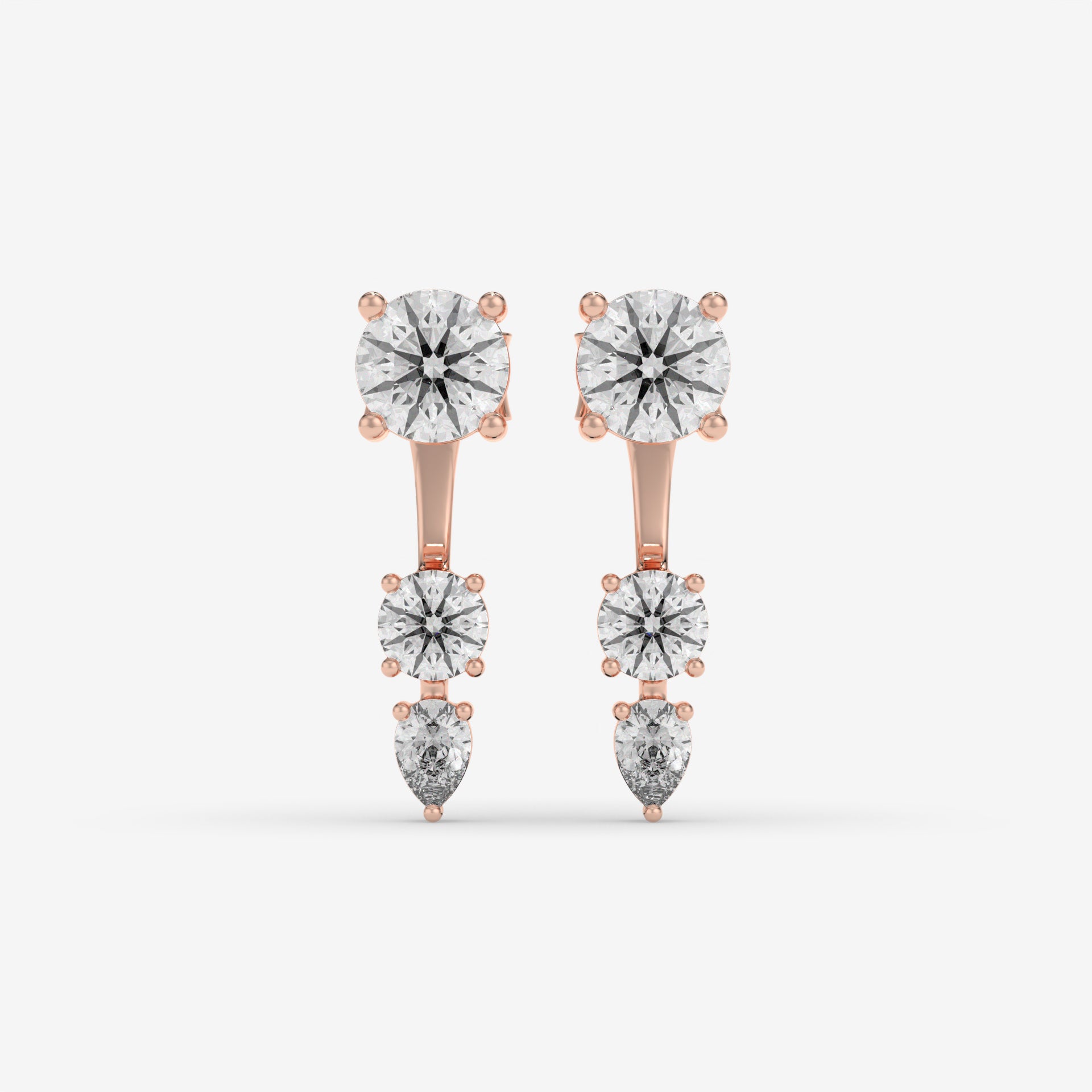 14K Rose Gold Round & Pear-Cut Dangling Diamond Earrings