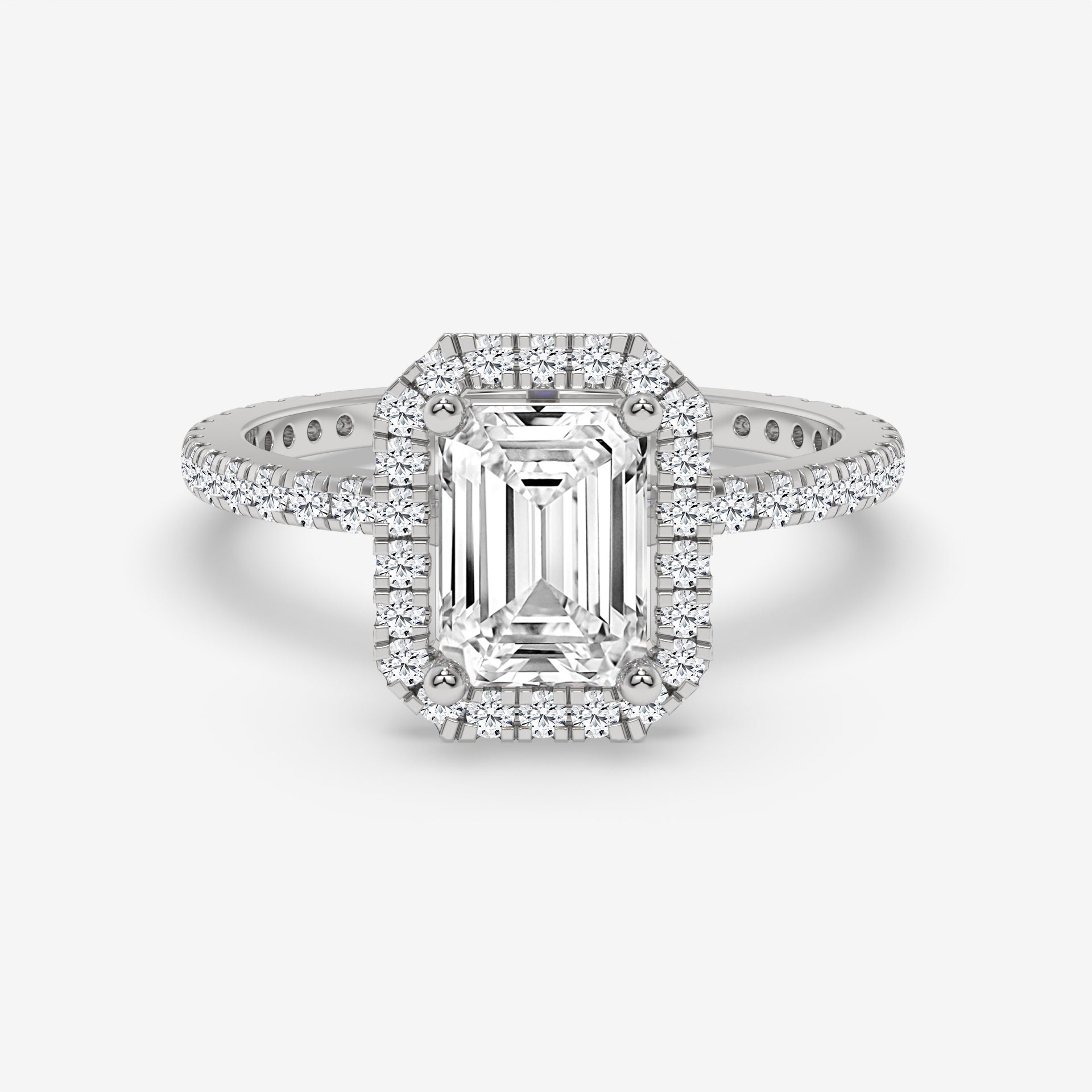 Yellow Gold Emerald-Cut Halo Ring with Round Accent Diamonds