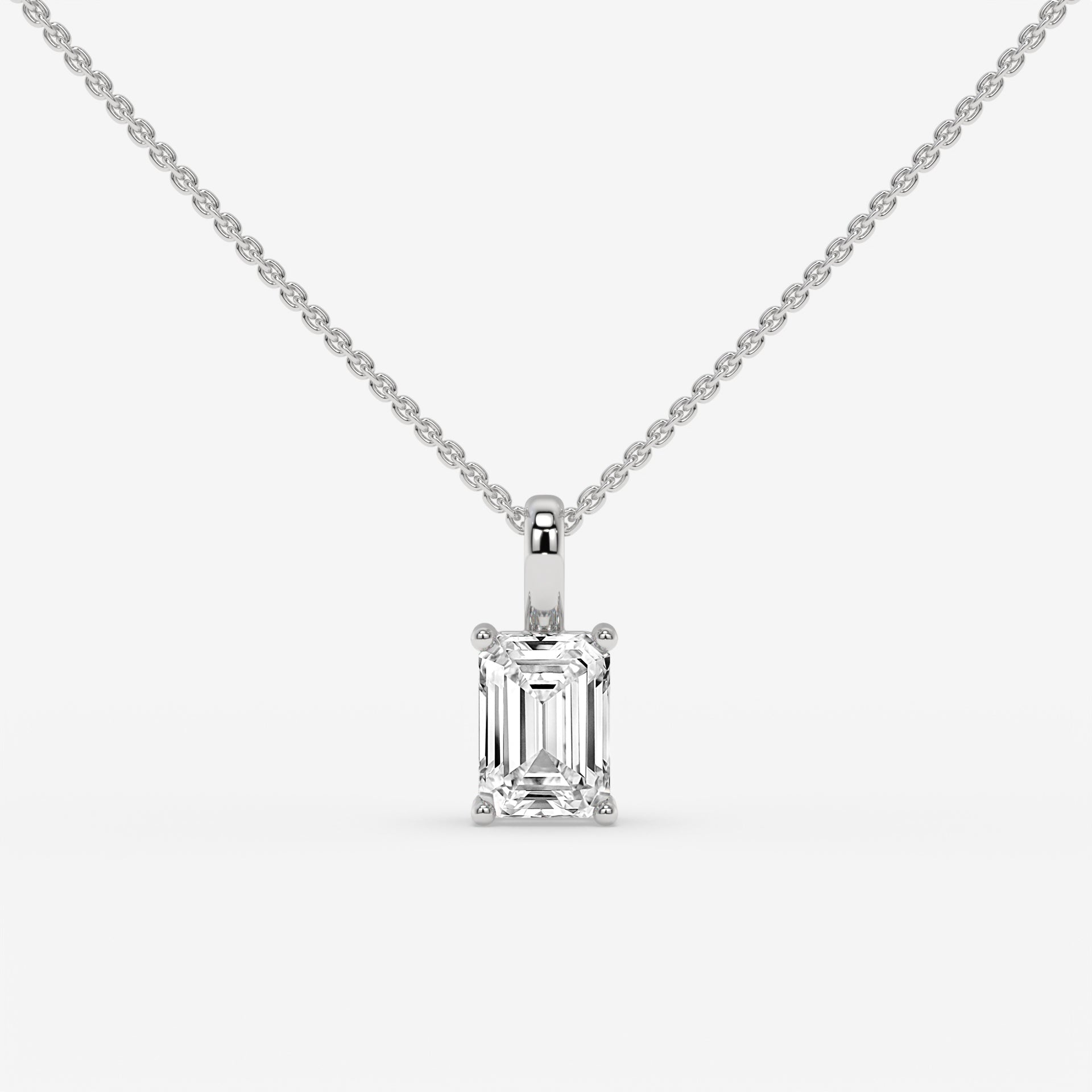 “I”-Shaped White Gold Diamond Pendant with Emerald-Cut Center Diamond
