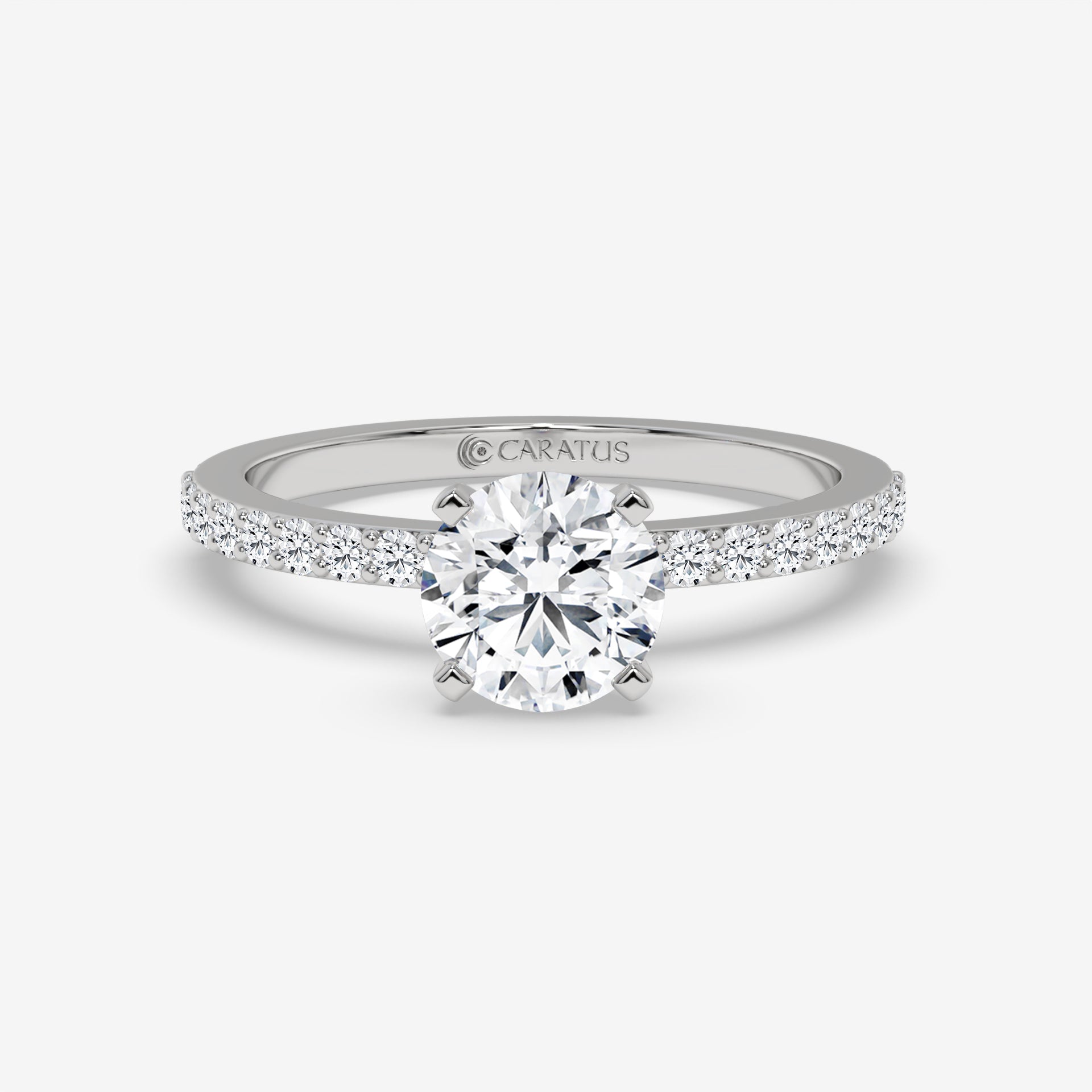 Cushion-cut diamond Ring with Channel-Side Diamonds in White Gold