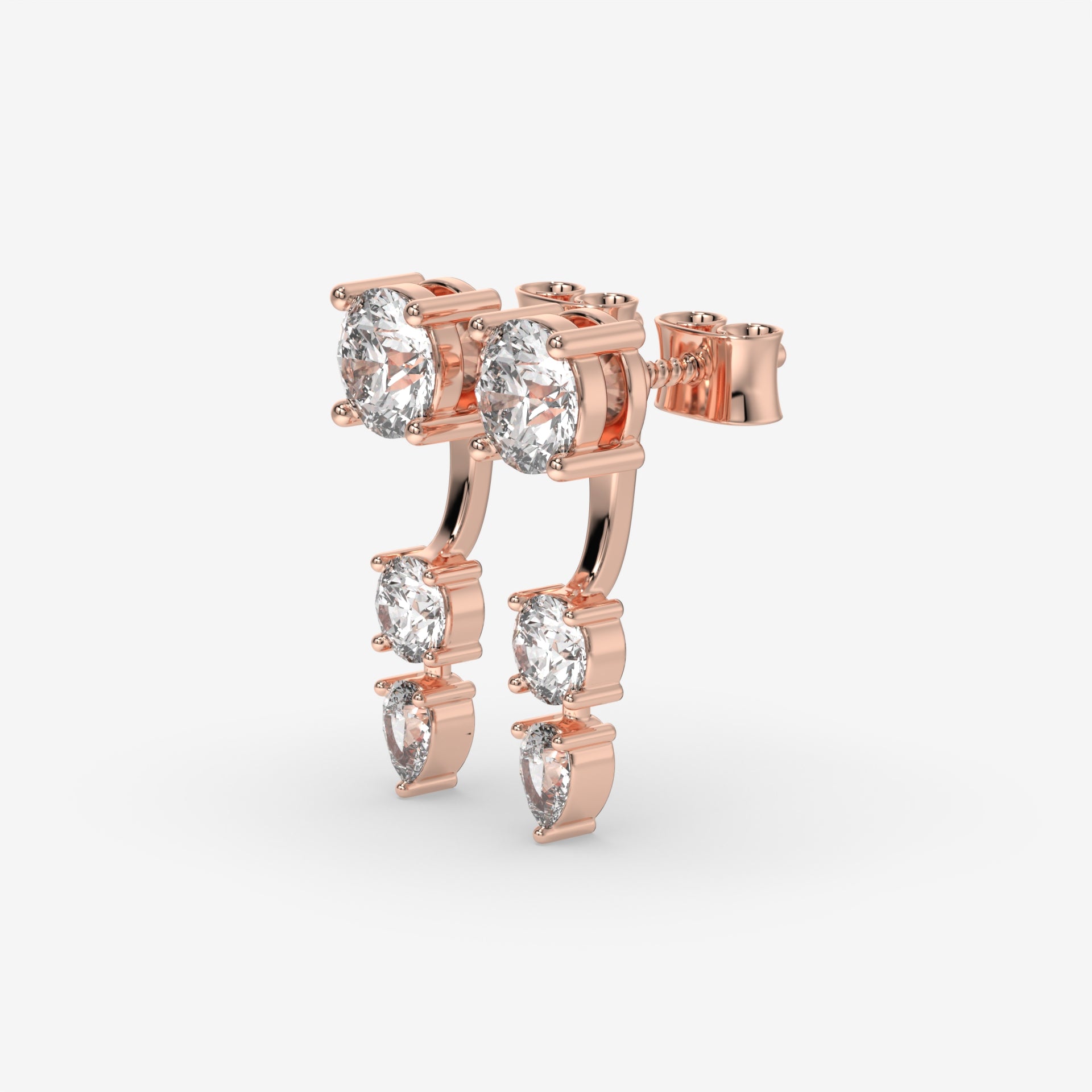 14K Rose Gold Round & Pear-Cut Dangling Diamond Earrings