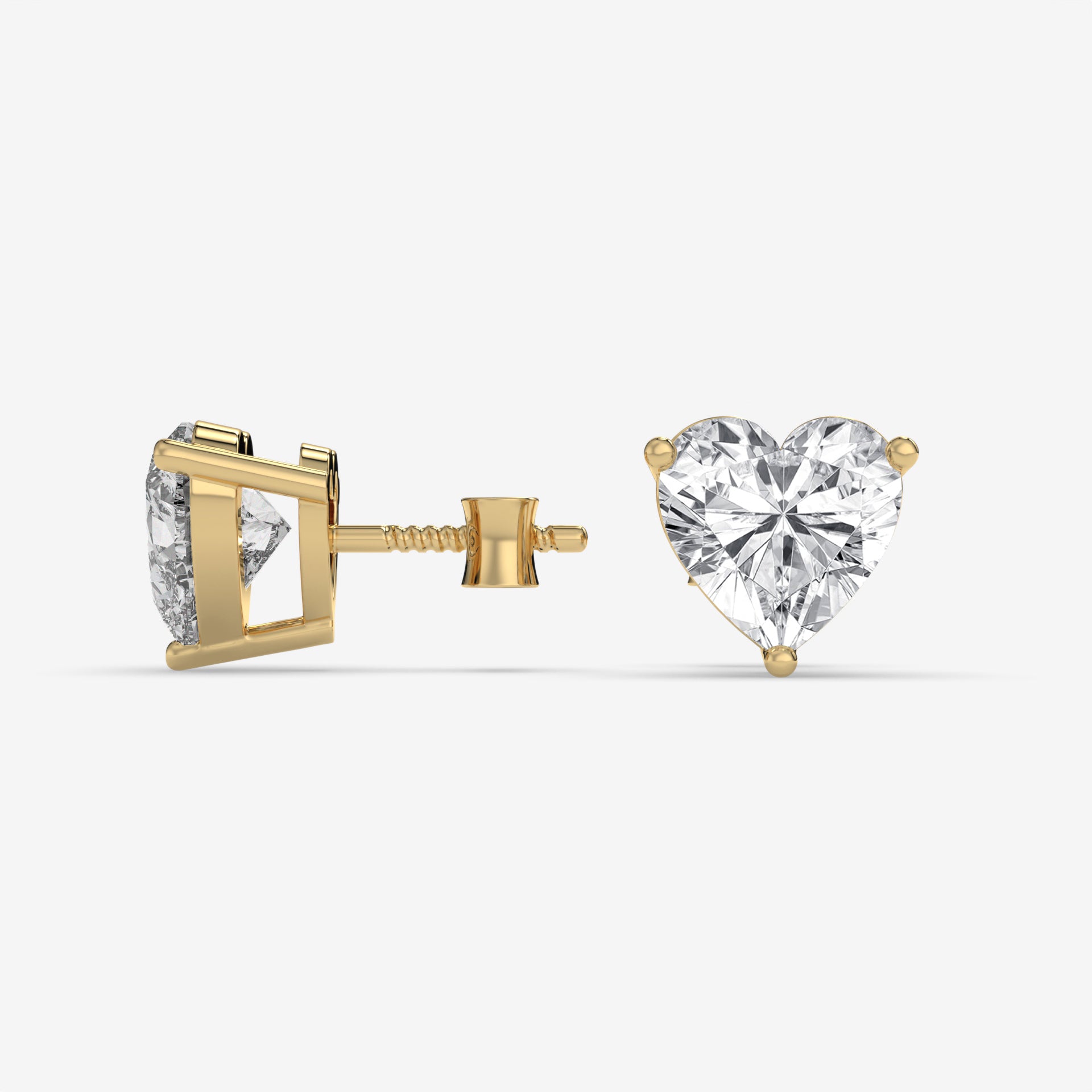 Yellow Gold Heart-Shaped Diamond Stud Earrings