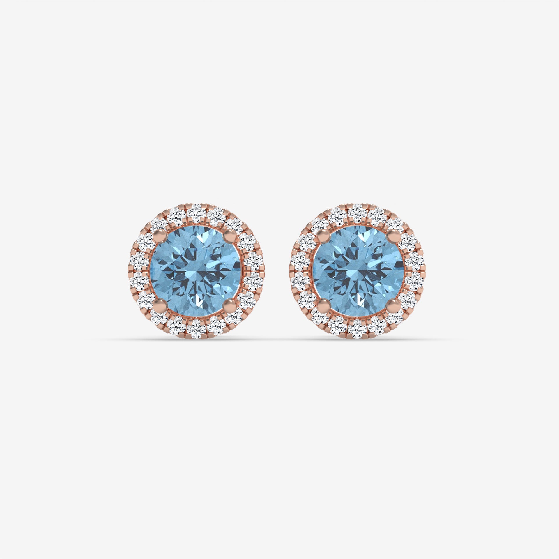 Light Blue Aquamarine & Diamond Halo Yellow Gold Earrings