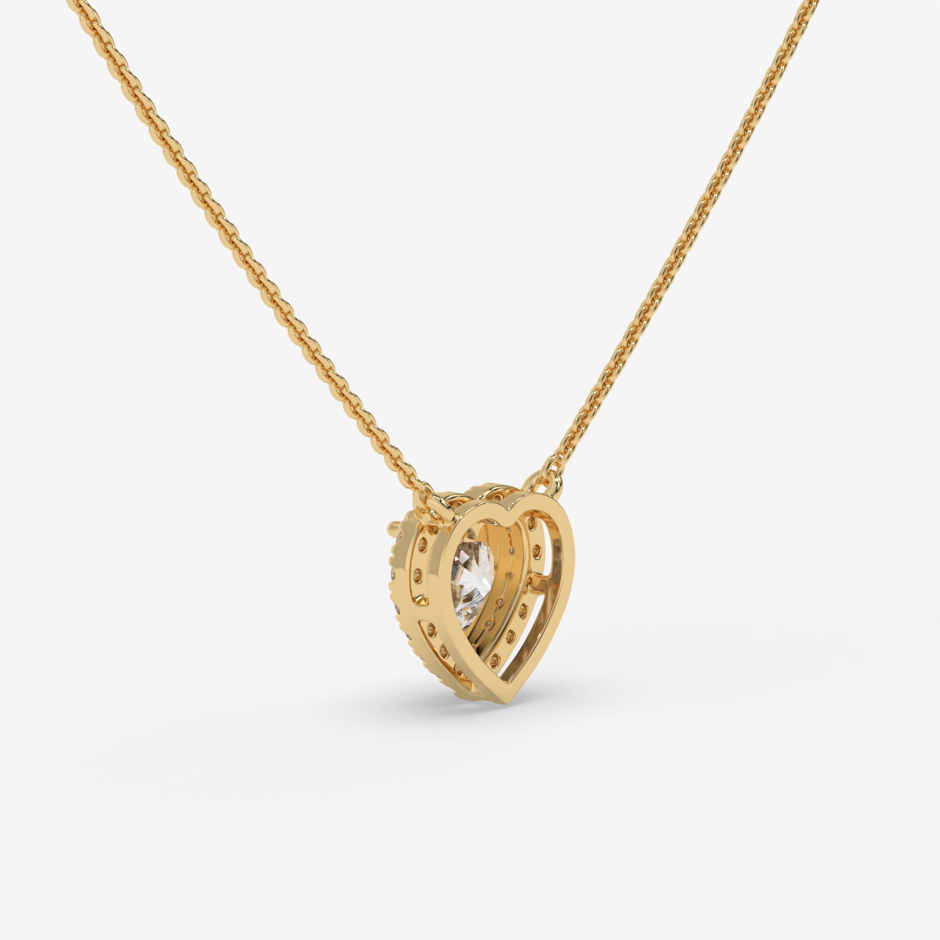 Heart-Shaped Diamond Yellow Gold Necklace with Halo Setting