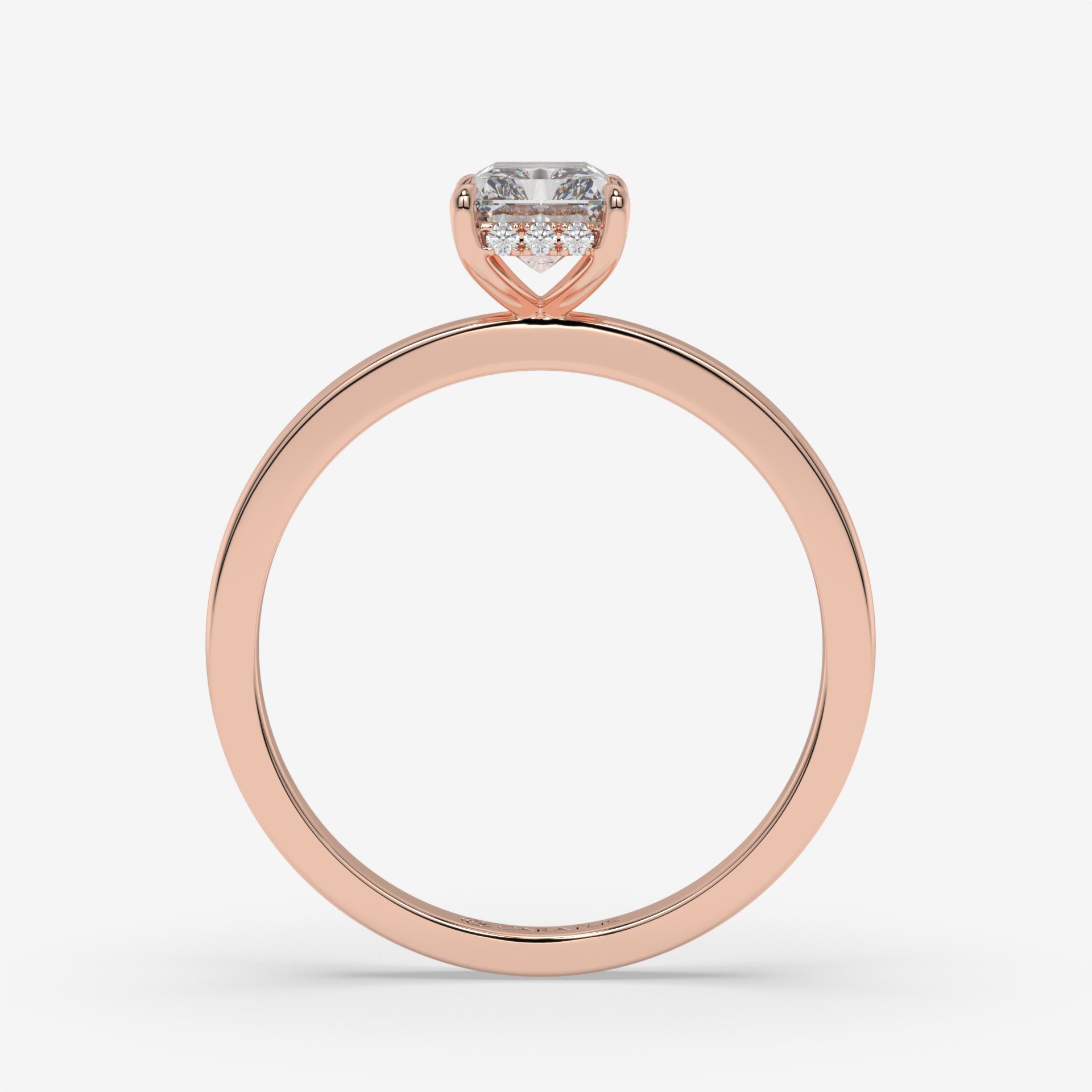 Radiant-cut Diamond Rose Gold Ring with Round Side Diamonds
