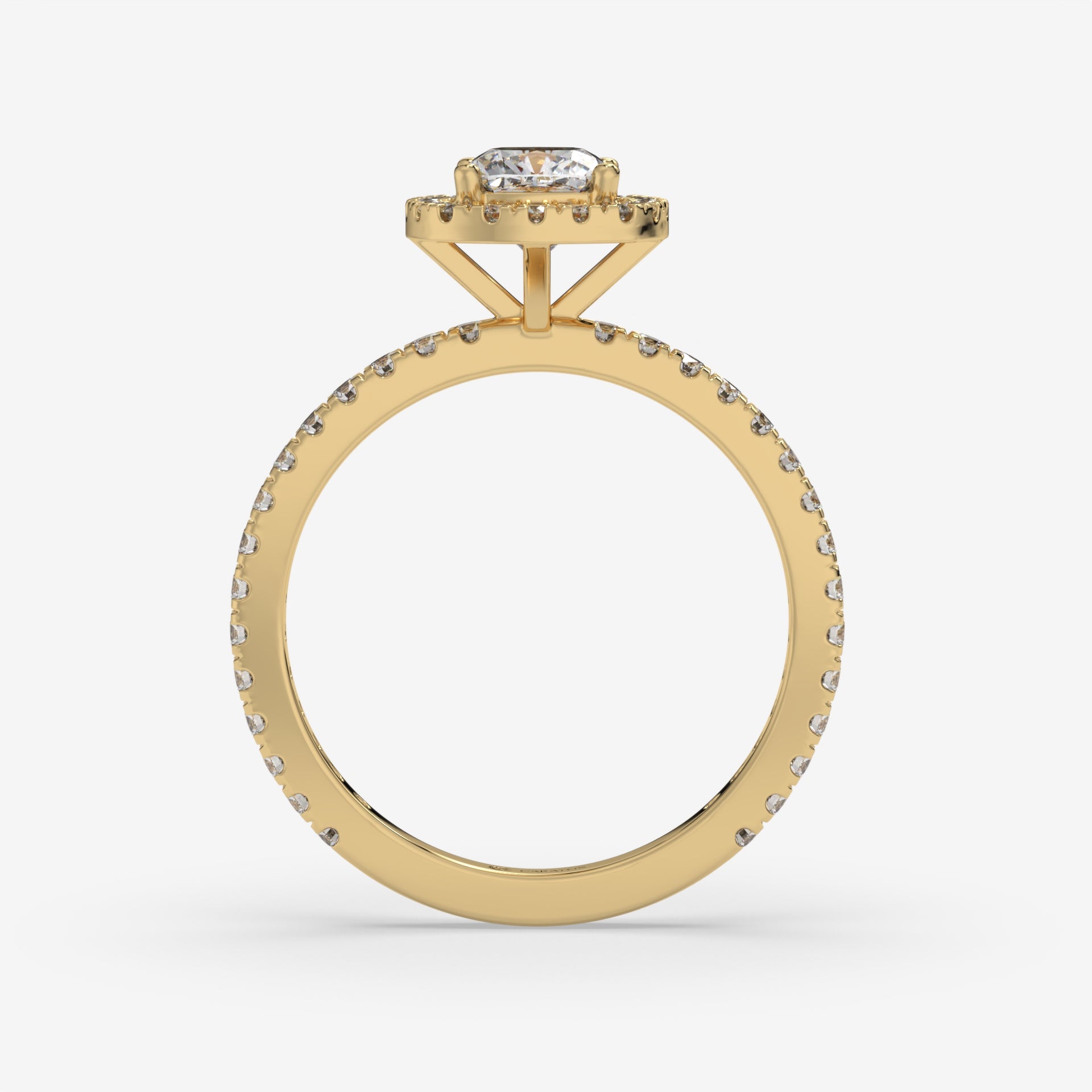Cushion-Cut Diamond Halo Ring with Round Accent Diamonds in Yellow Gold