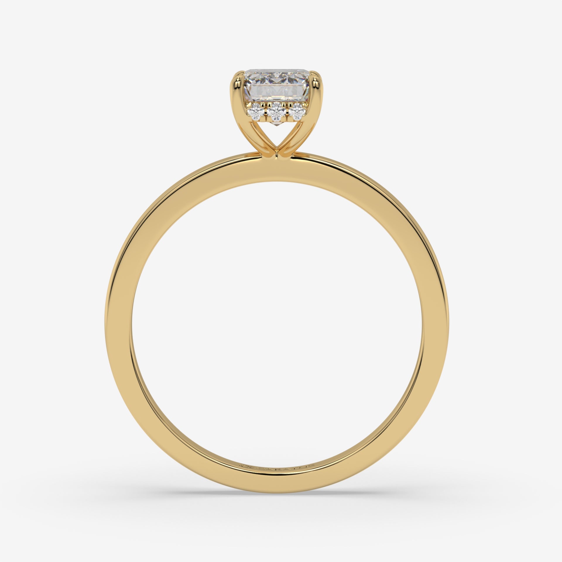 Emerald-Cut Diamond Hidden Halo Yellow Gold Ring with Round Diamonds
