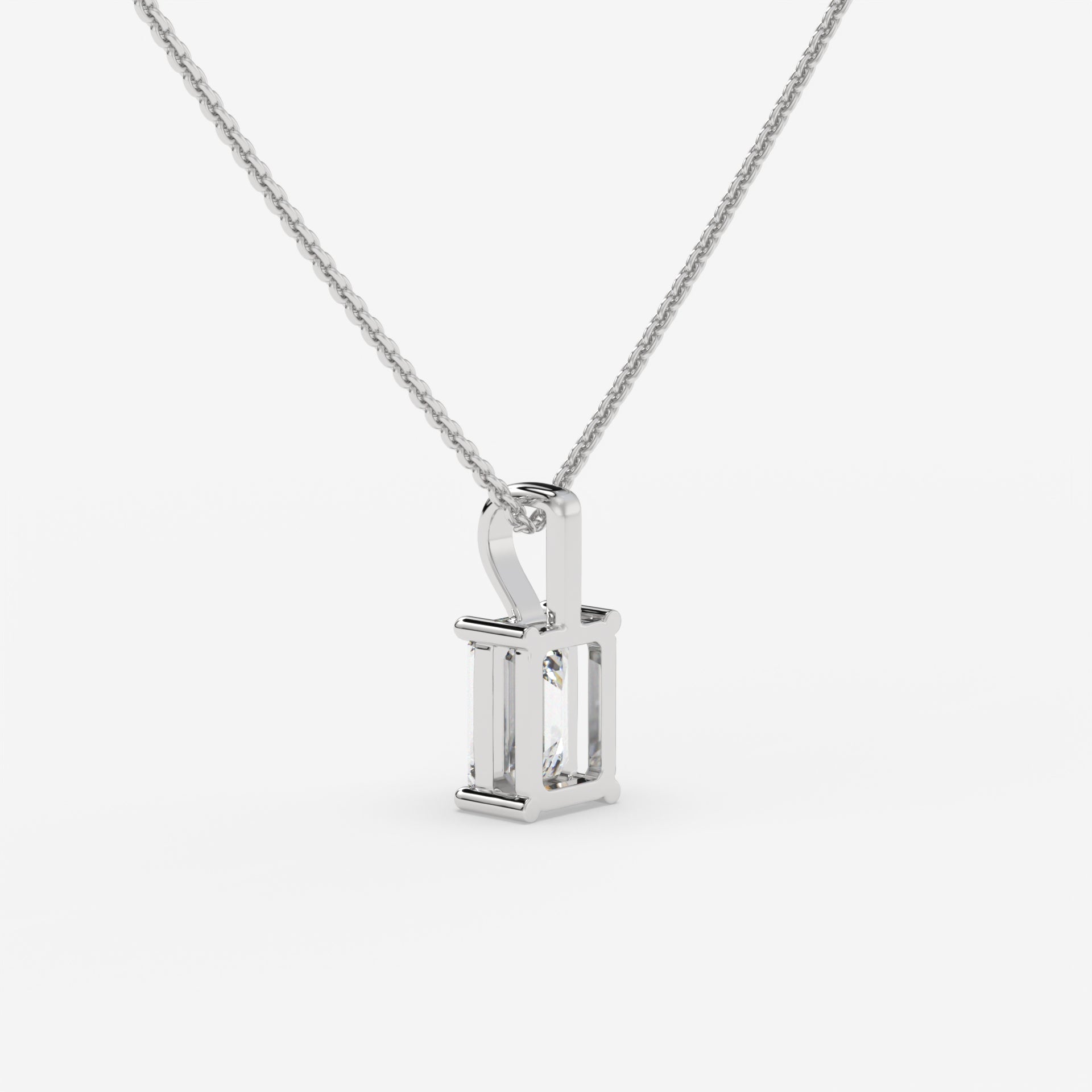 “I”-Shaped White Gold Diamond Pendant with Emerald-Cut Center Diamond