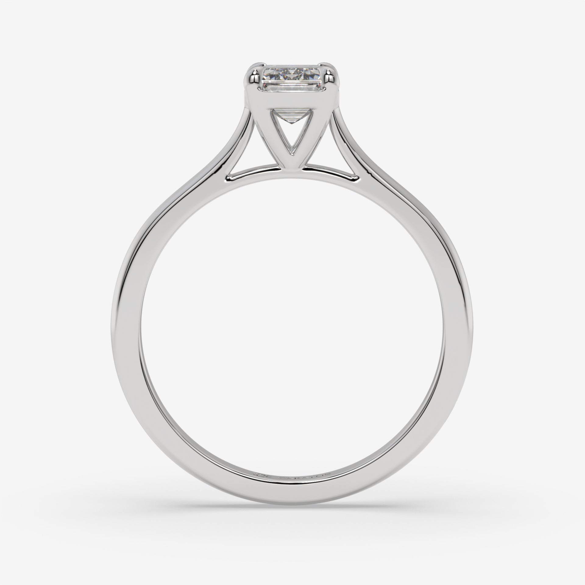 White Gold Cathedral Emerald-Cut Diamond Ring with Round Accents