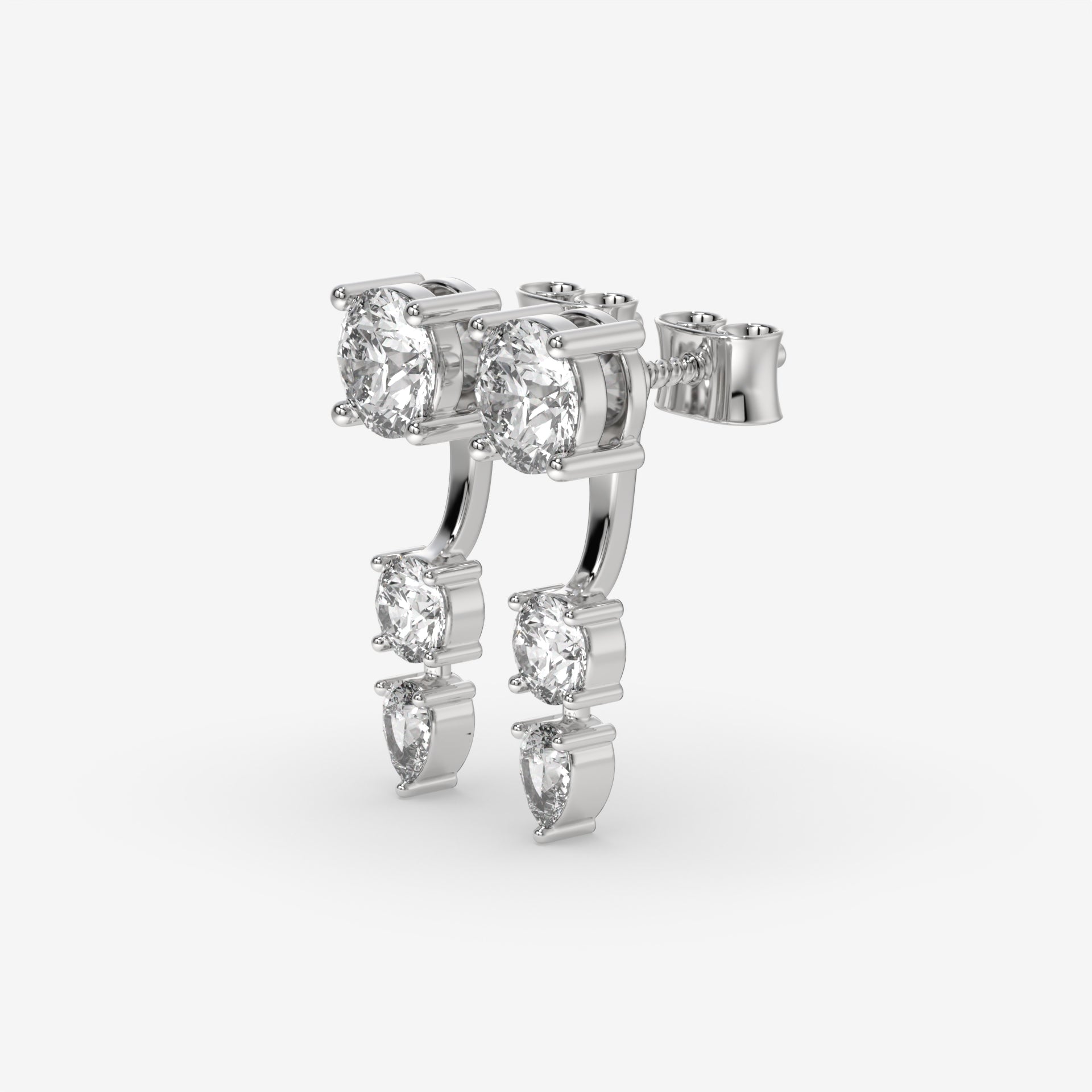 14K White Gold Round & Pear-Cut Dangling Diamond Earrings