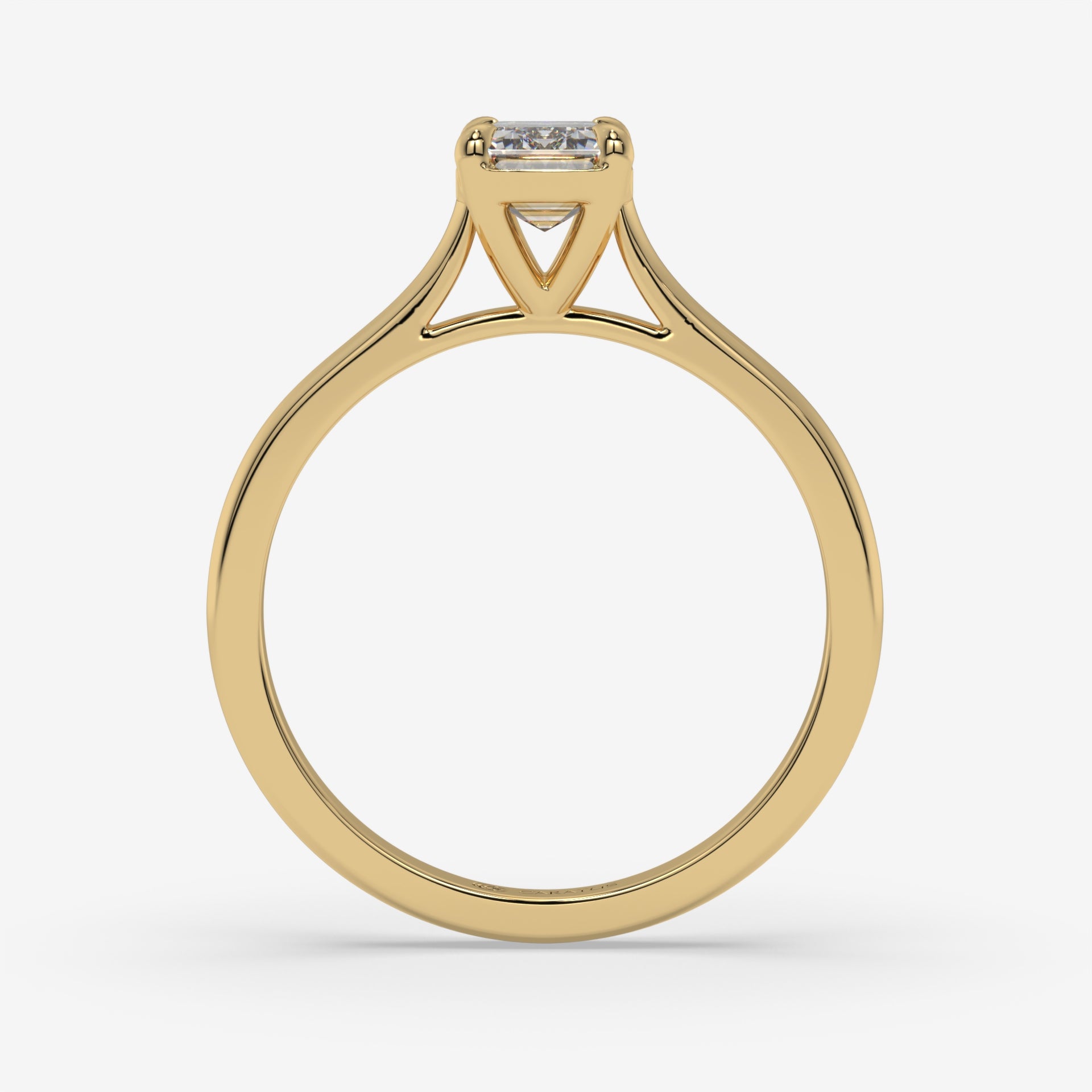 Yellow Gold Cathedral Emerald-Cut Diamond Ring with Round Accents