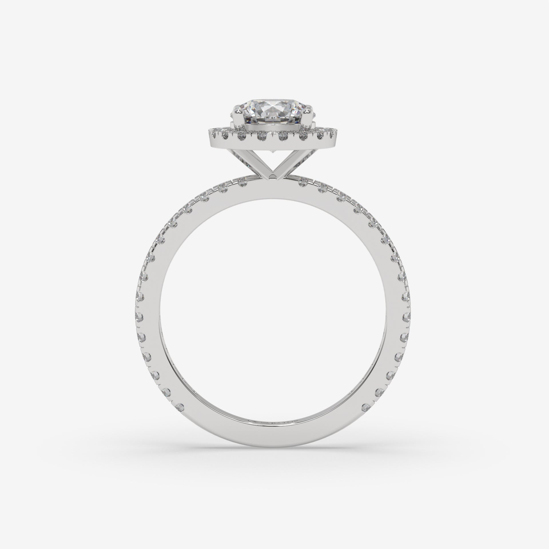 Round Diamond Halo White Gold Ring with Side Diamonds