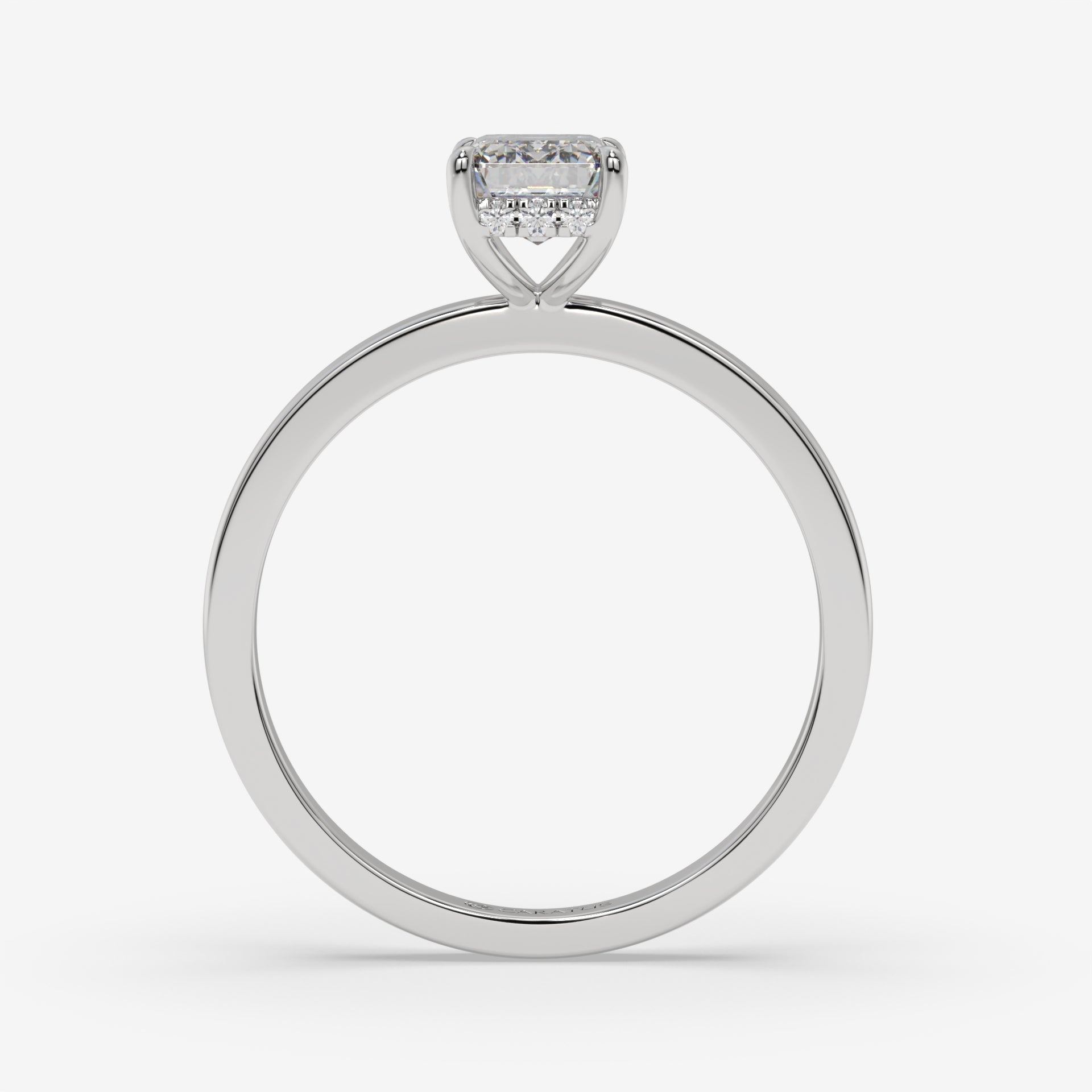 Emerald-Cut Diamond Hidden Halo White Gold Ring with Round Diamonds