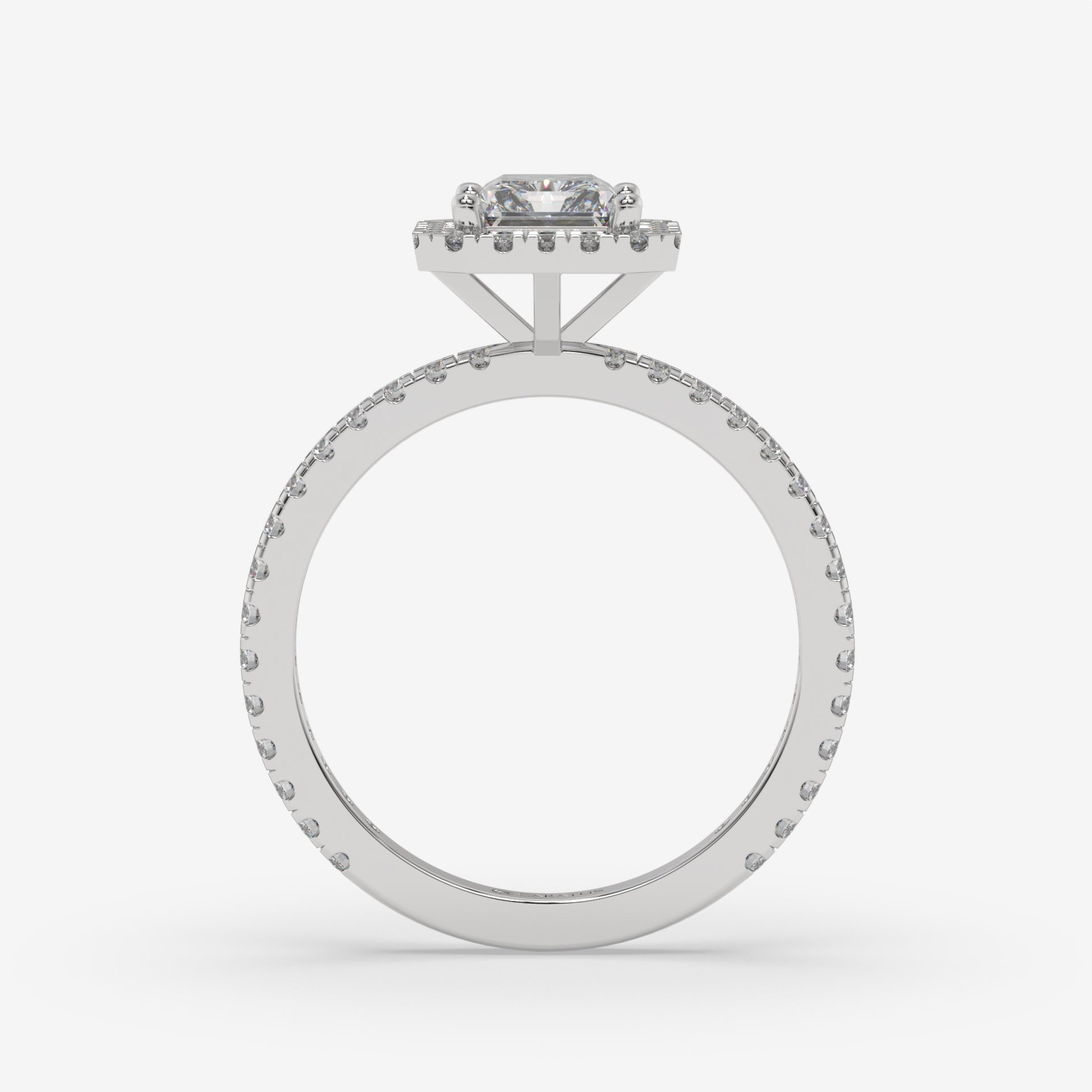 Radiant Diamond White Gold Halo Ring with Round Side Diamonds