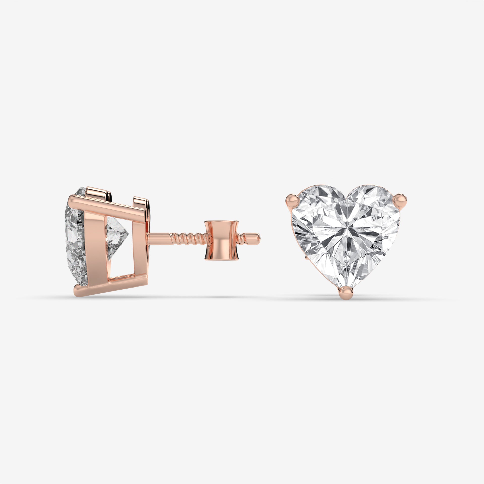 Rose Gold Heart-Shaped Diamond Stud Earrings