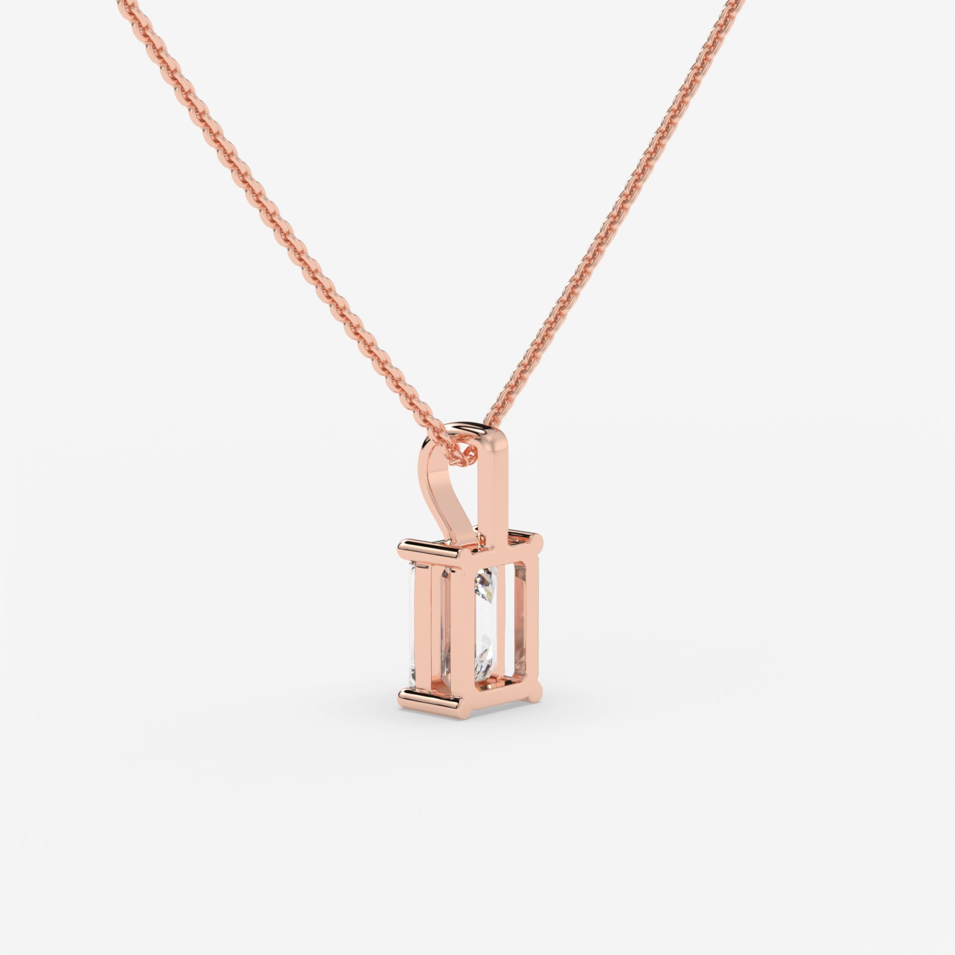 “I”-Shaped Rose Gold Diamond Pendant with Emerald-Cut Center Diamond