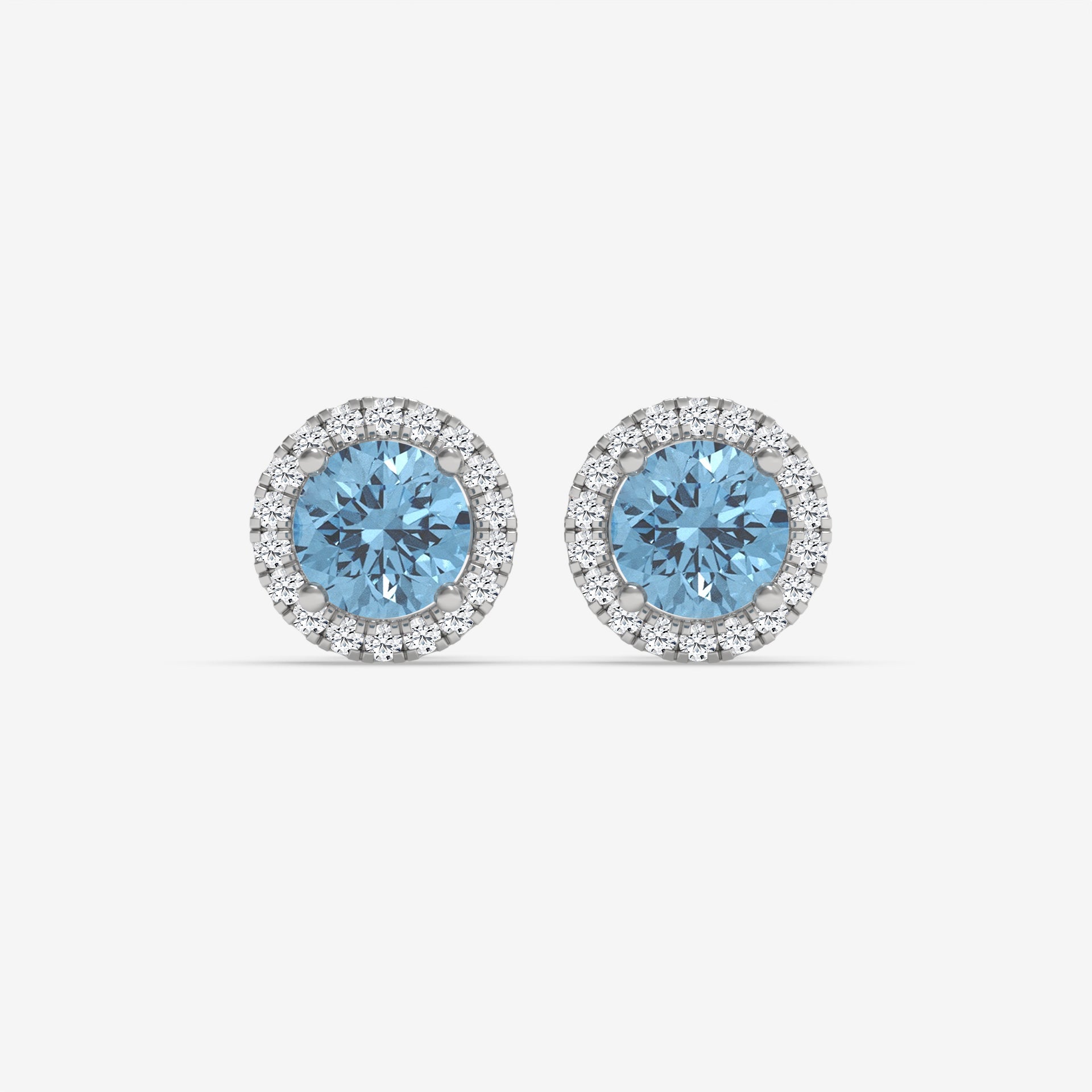 Light Blue Aquamarine & Diamond Halo Rose Gold Earrings