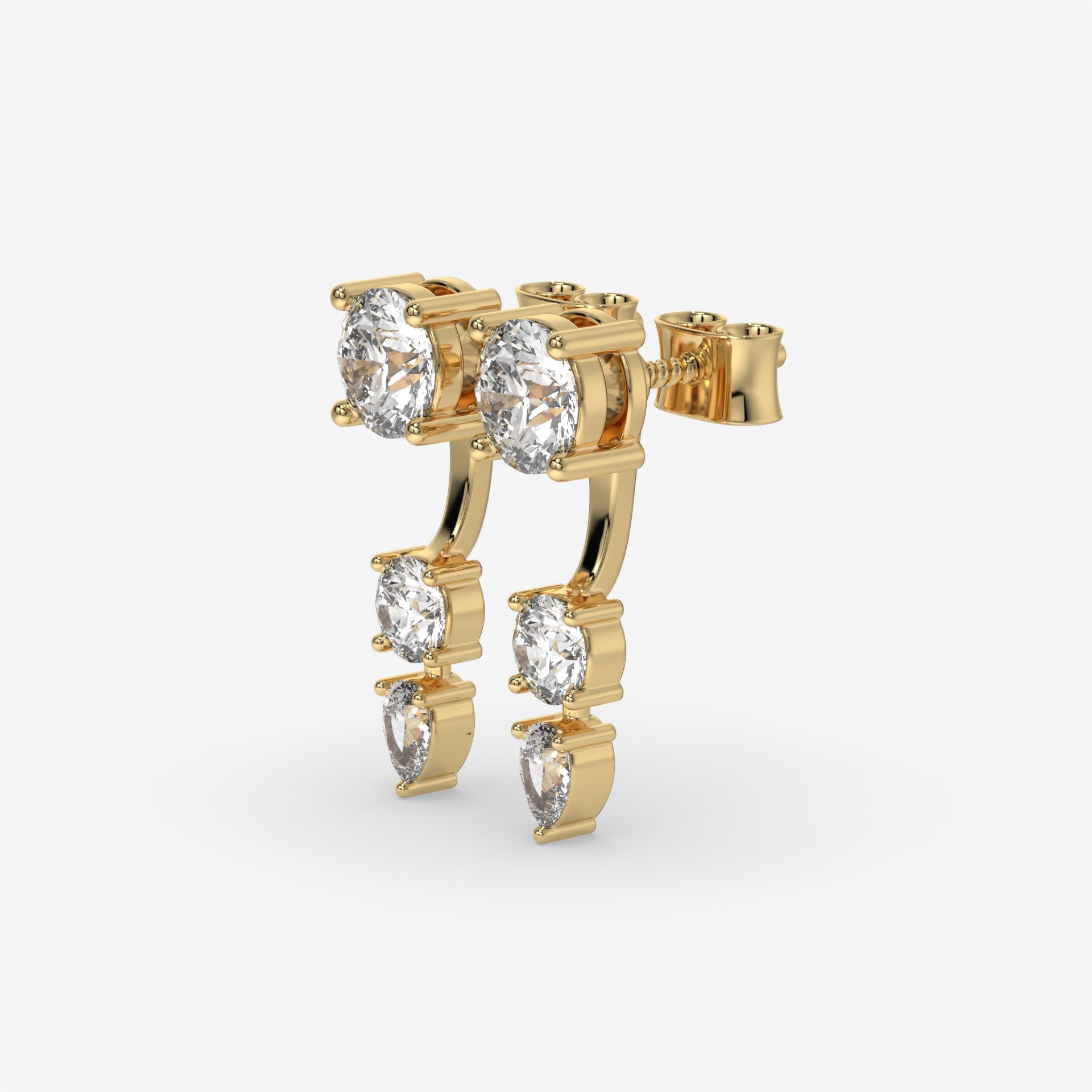 14K Yellow Gold Round & Pear-Cut Dangling Diamond Earrings