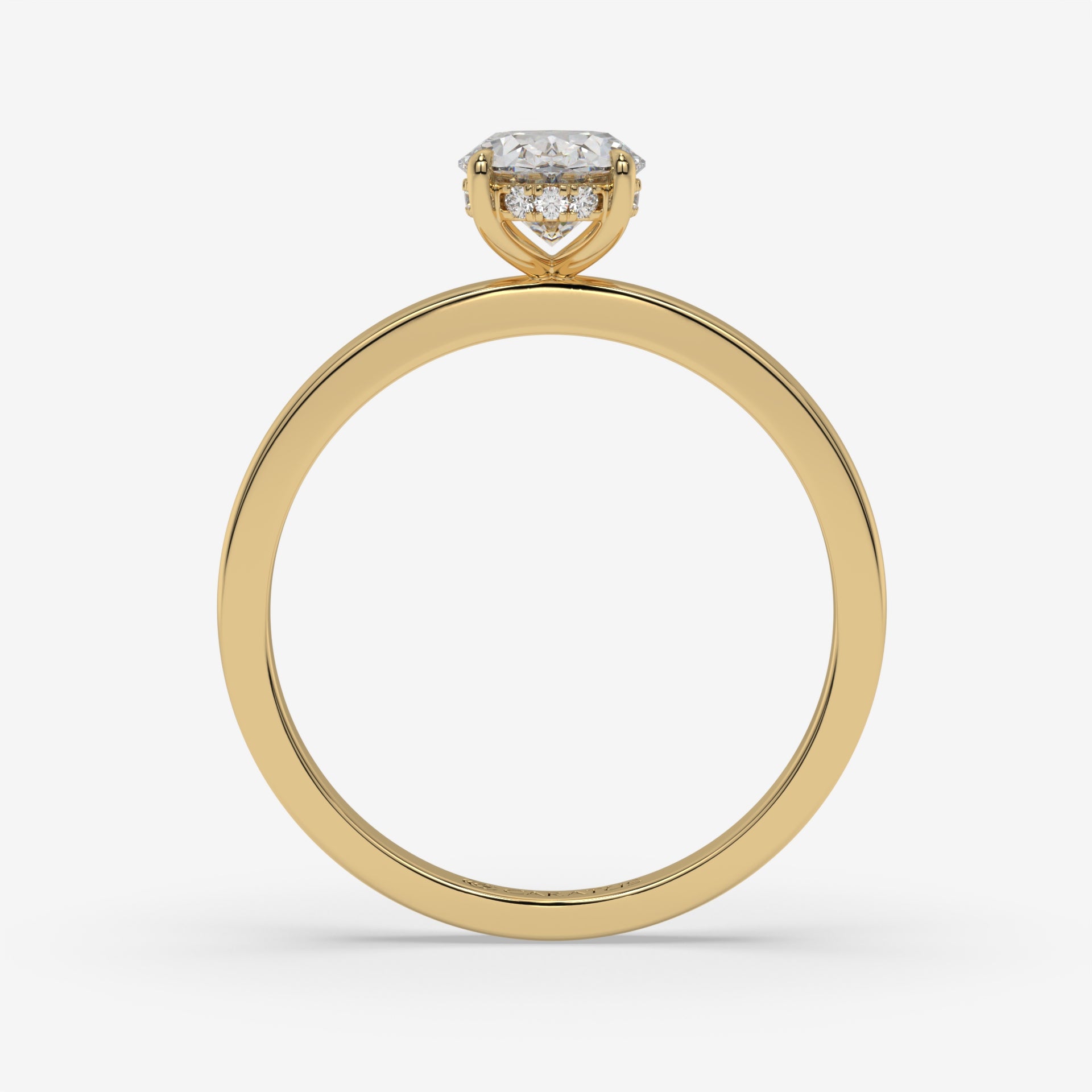 Yellow Gold Oval Diamond Ring with Round Side Stones