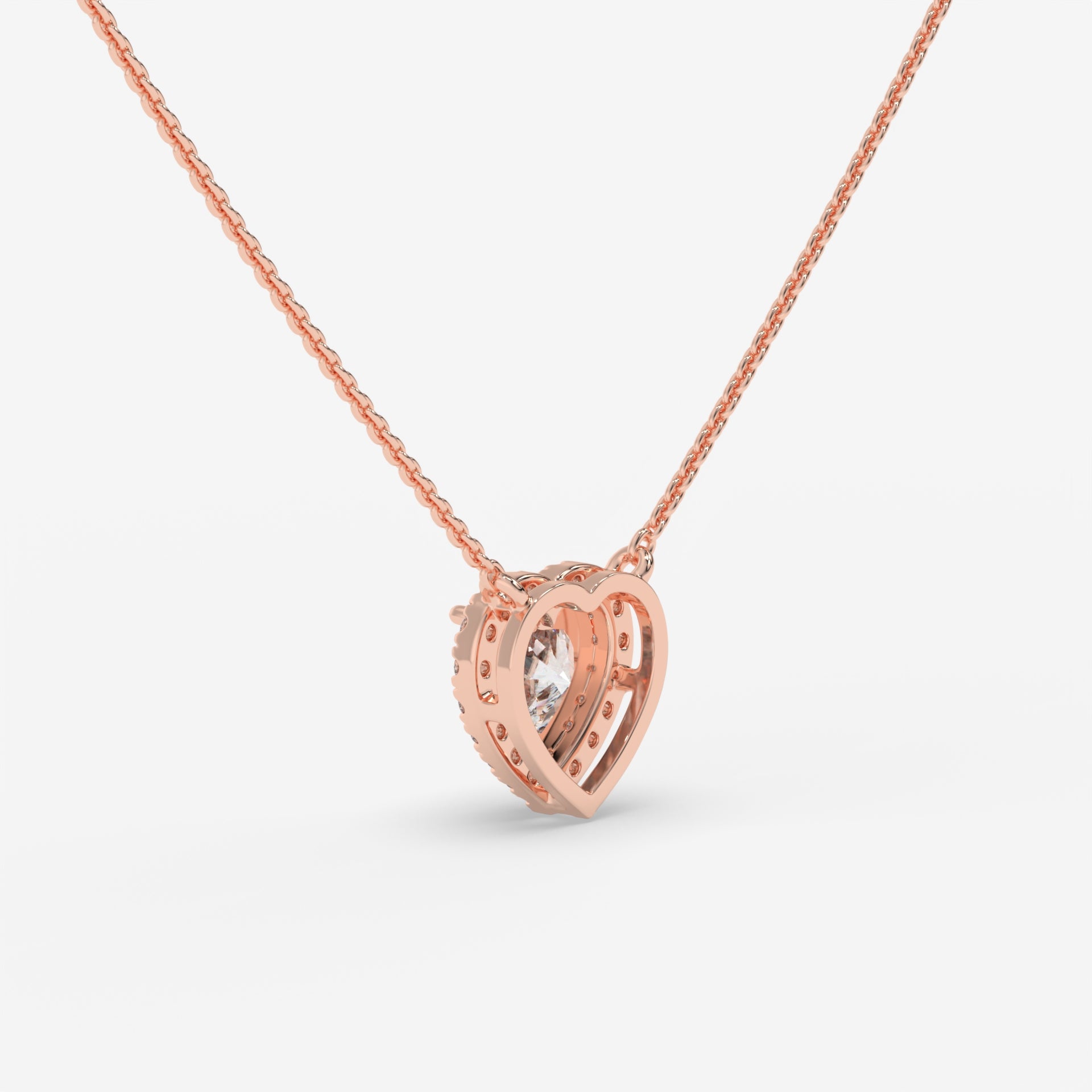 Heart-Shaped Diamond Rose Gold Necklace with Halo Setting